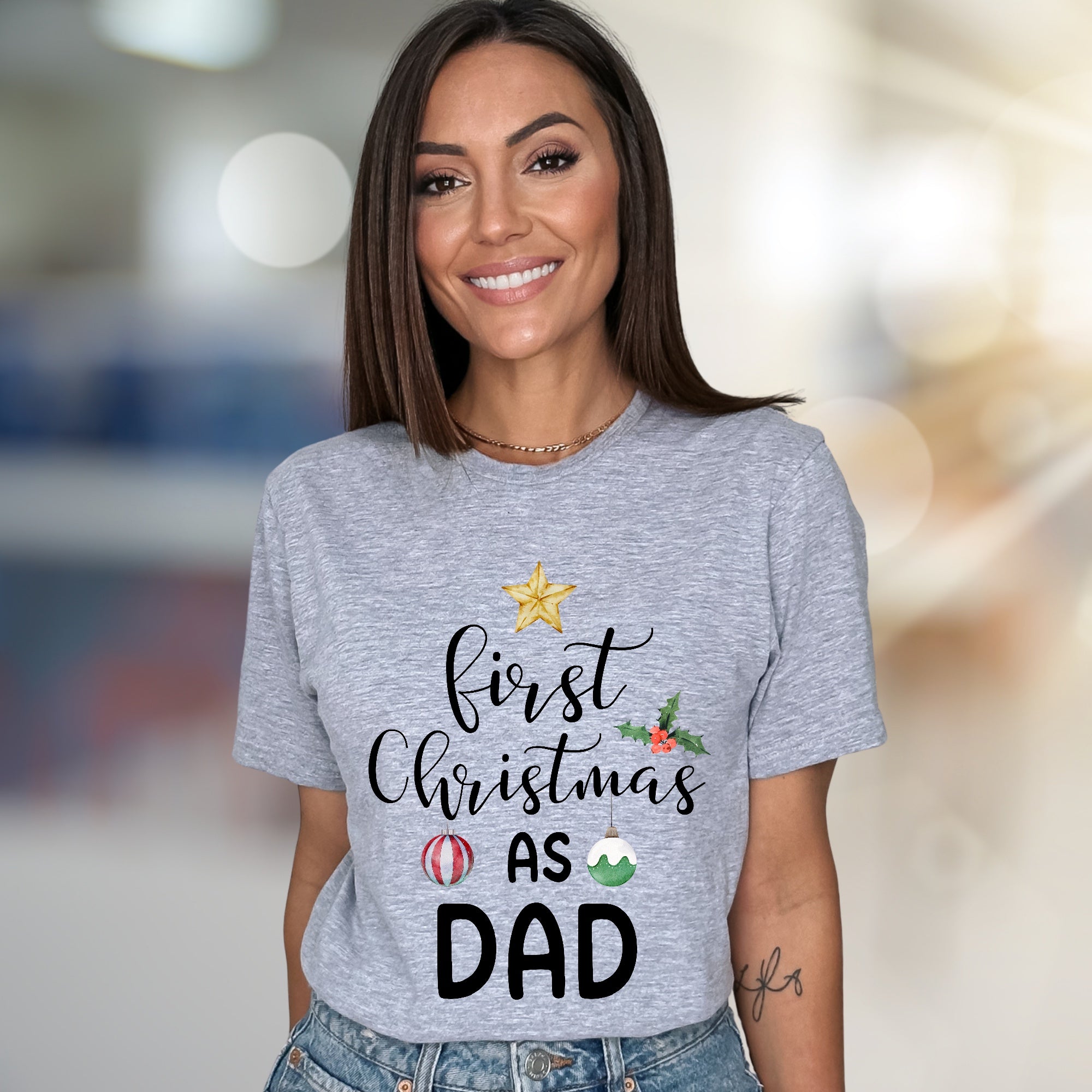"First Christmas As Dad" Festive Graphic Tee, a New Dad's Holiday Pick