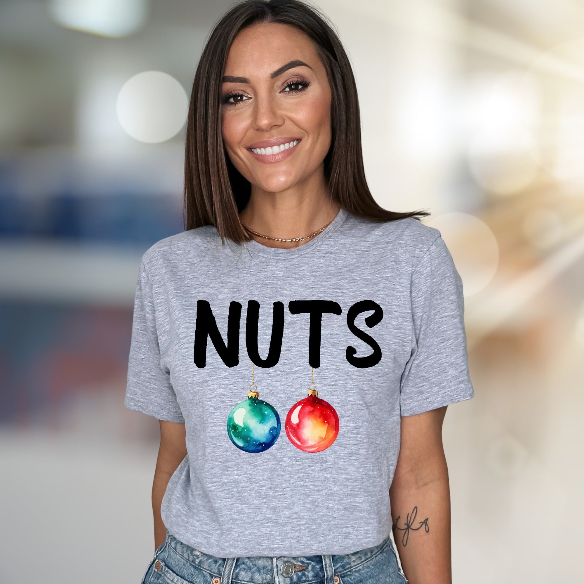 "NUTS" Christmas Ornaments Graphic Tee, a Funny Holiday Pick for Everyone
