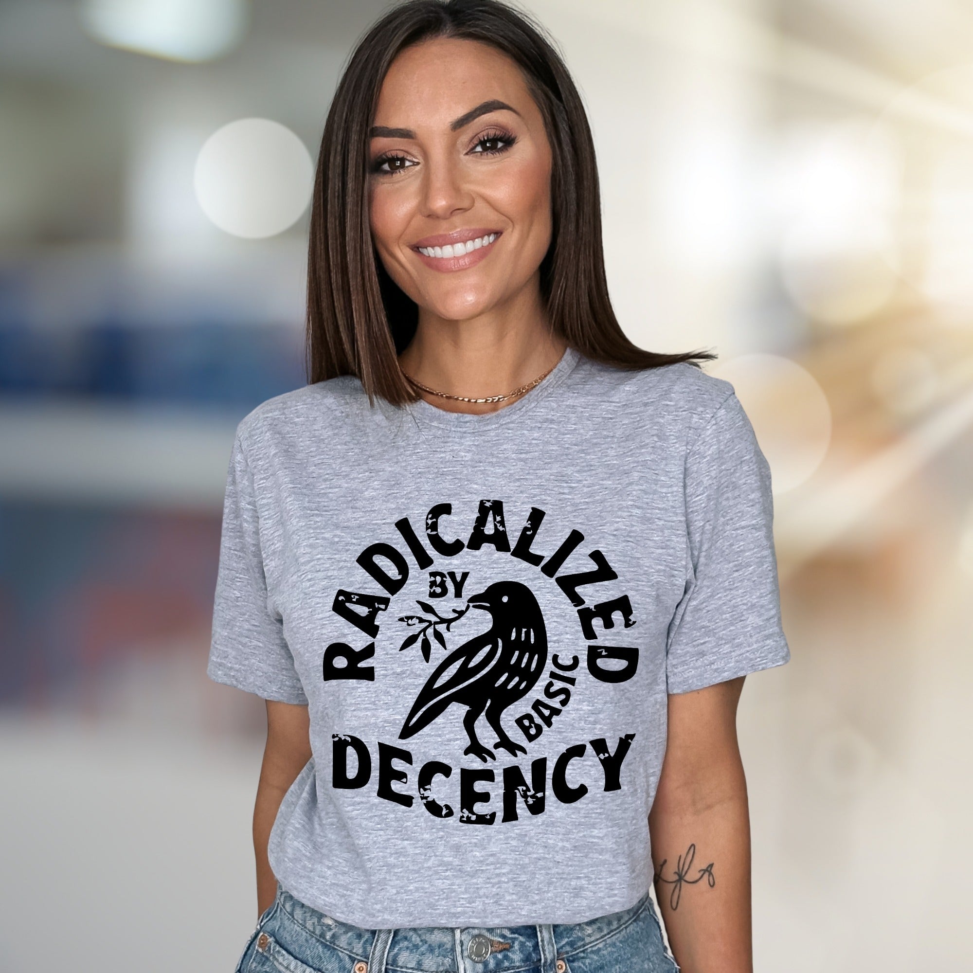 "Radicalized by Basic Decency" Peace Crow Graphic Tee, a Statement Pick for Activists