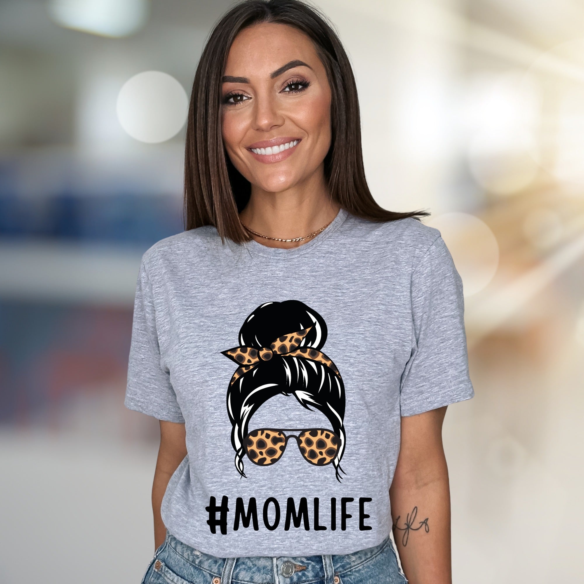 #MOMLIFE Messy Bun Leopard Graphic Tee, a Chic Mom-Life Pick for Everyday