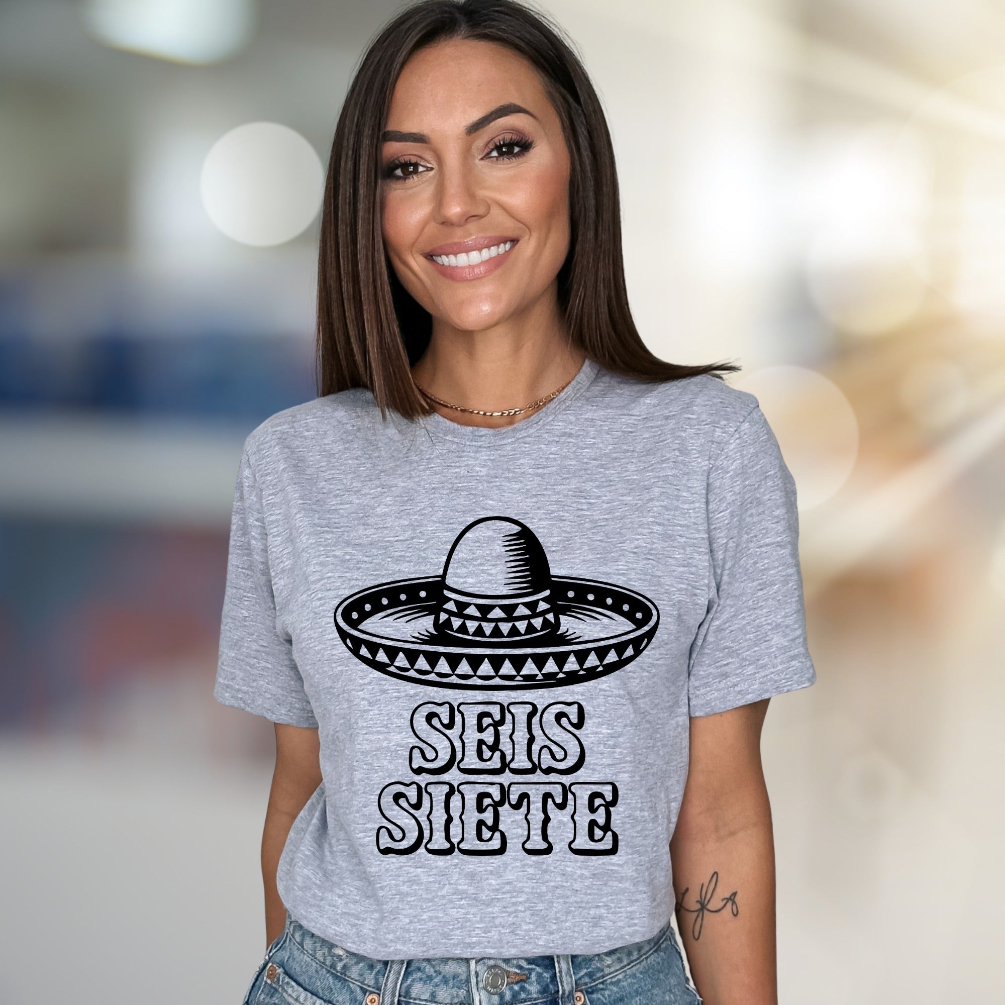 "SEIS SIETE" Sombrero Graphic Tee, a Festive Mexican Folk Pick for Celebrants