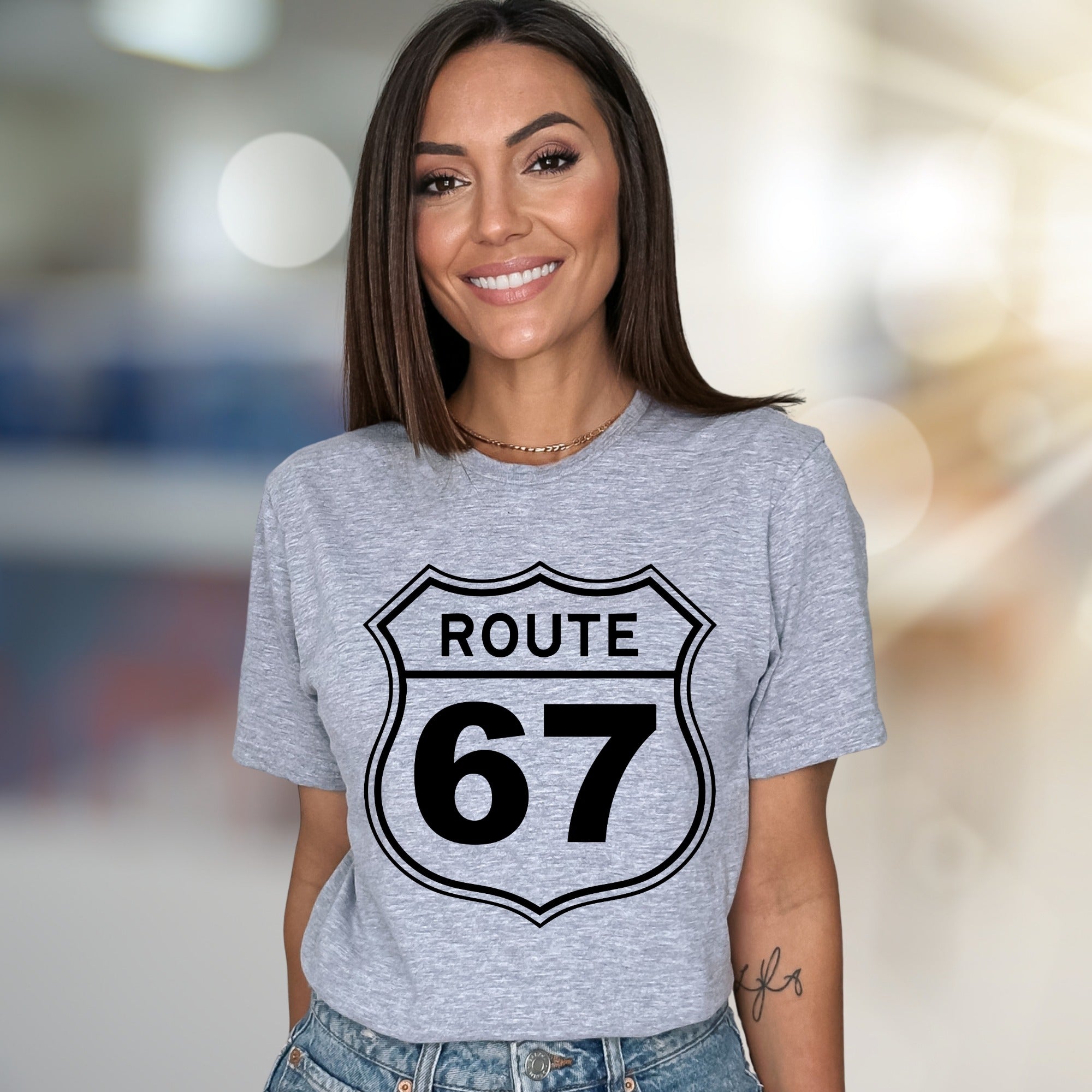 "Route 67" Highway Sign Graphic Tee, a Classic Road Trip Pick for Adventurers