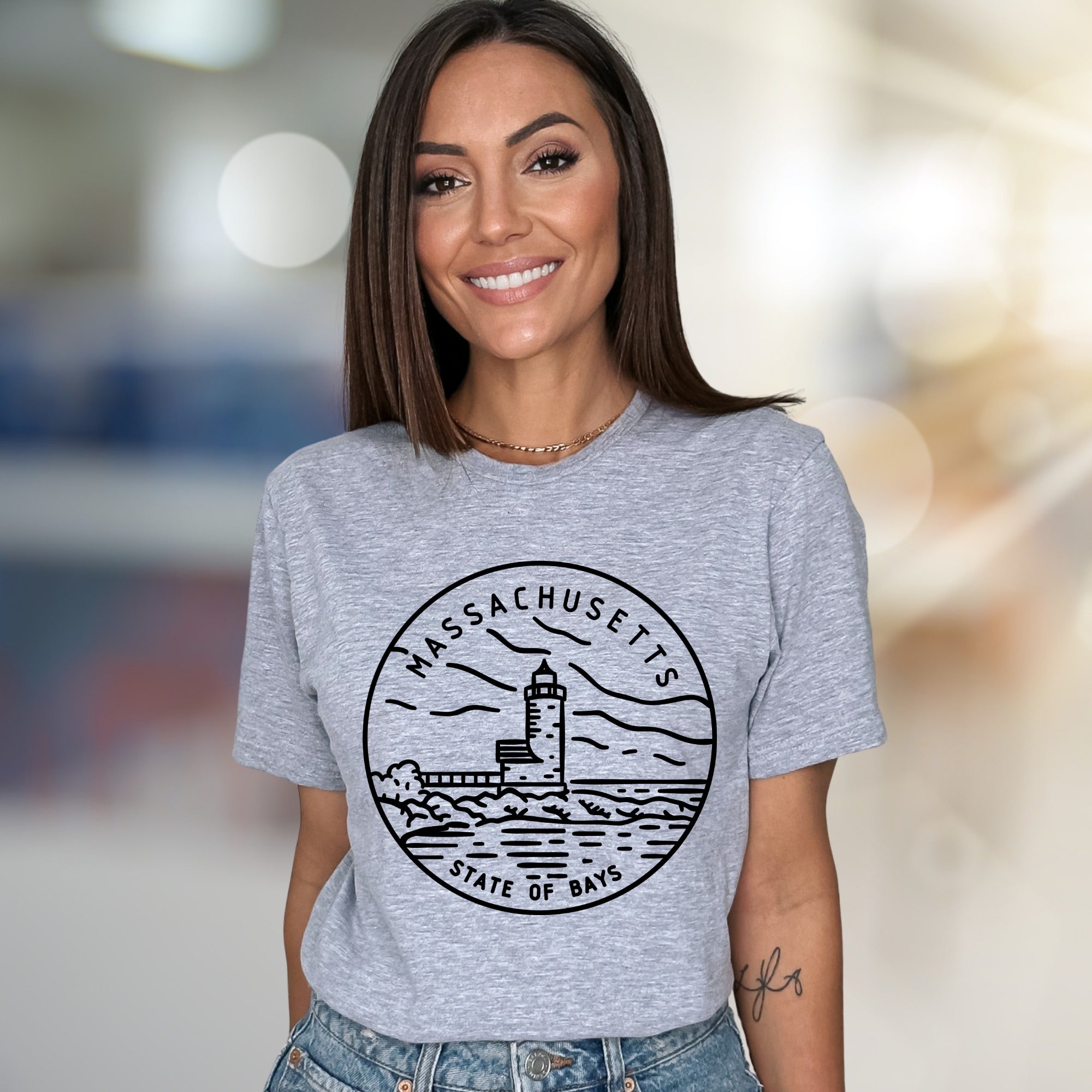 "Massachusetts State of Bays" Coastal Lighthouse Graphic Tee, a Nautical Pick for Sea Lovers