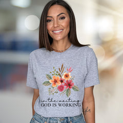"In The Waiting God Is Working" Floral Graphic Tee, A Faith-Inspired Pick for Believers