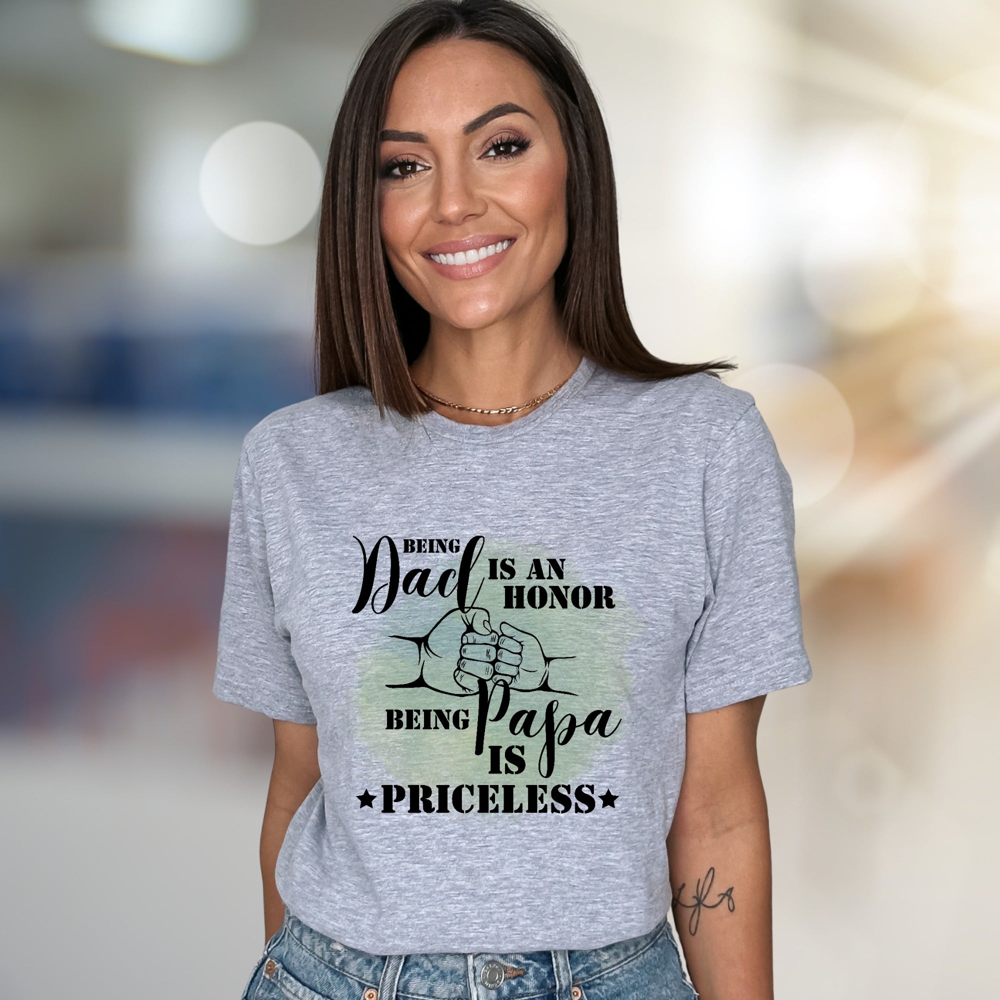 "Being Dad Is An Honor Being Papa Is Priceless" Graphic Tee, Sentimental Pick for Grandfathers