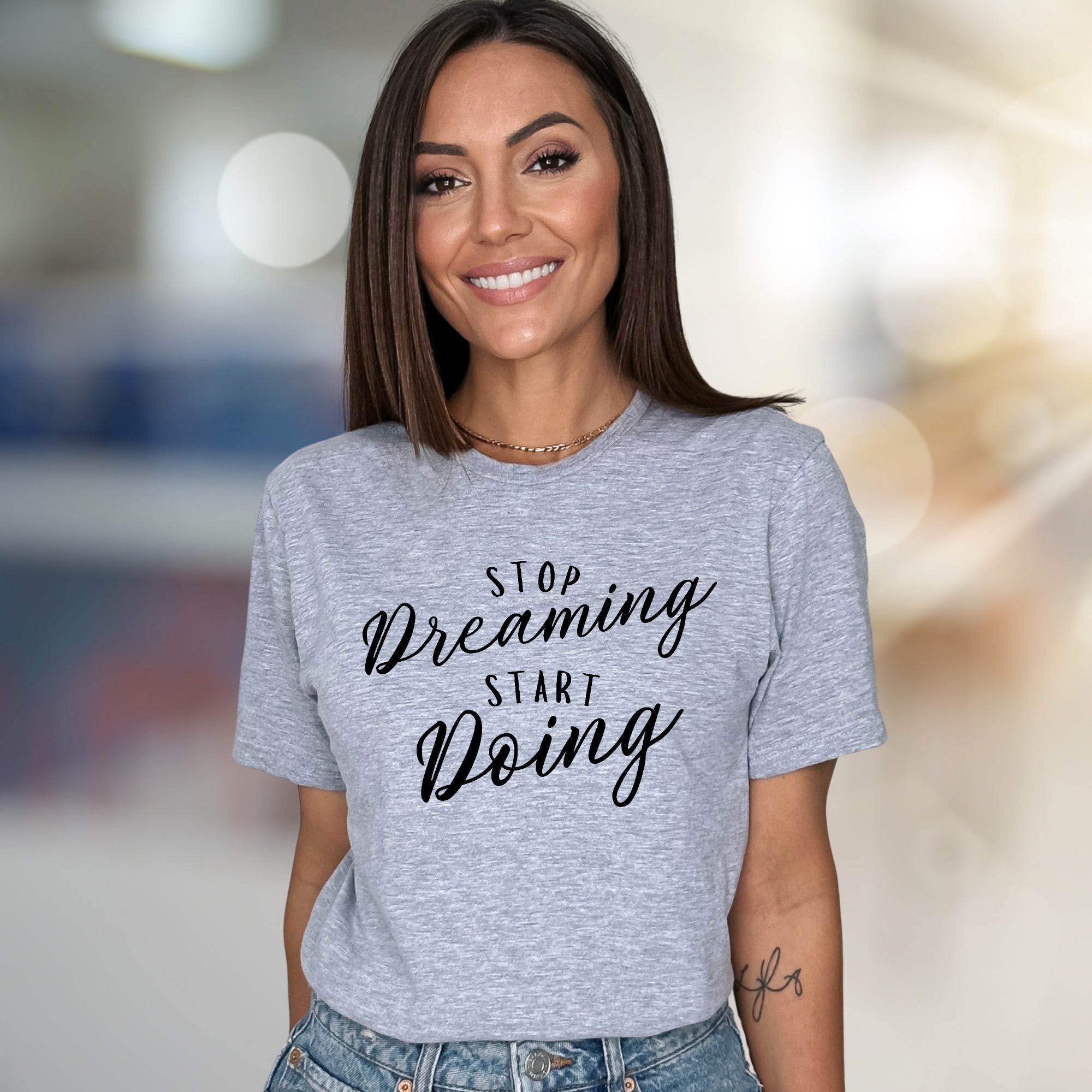"Stop Dreaming Start Doing" Inspirational Graphic Tee, a Motivational Pick for Achievers