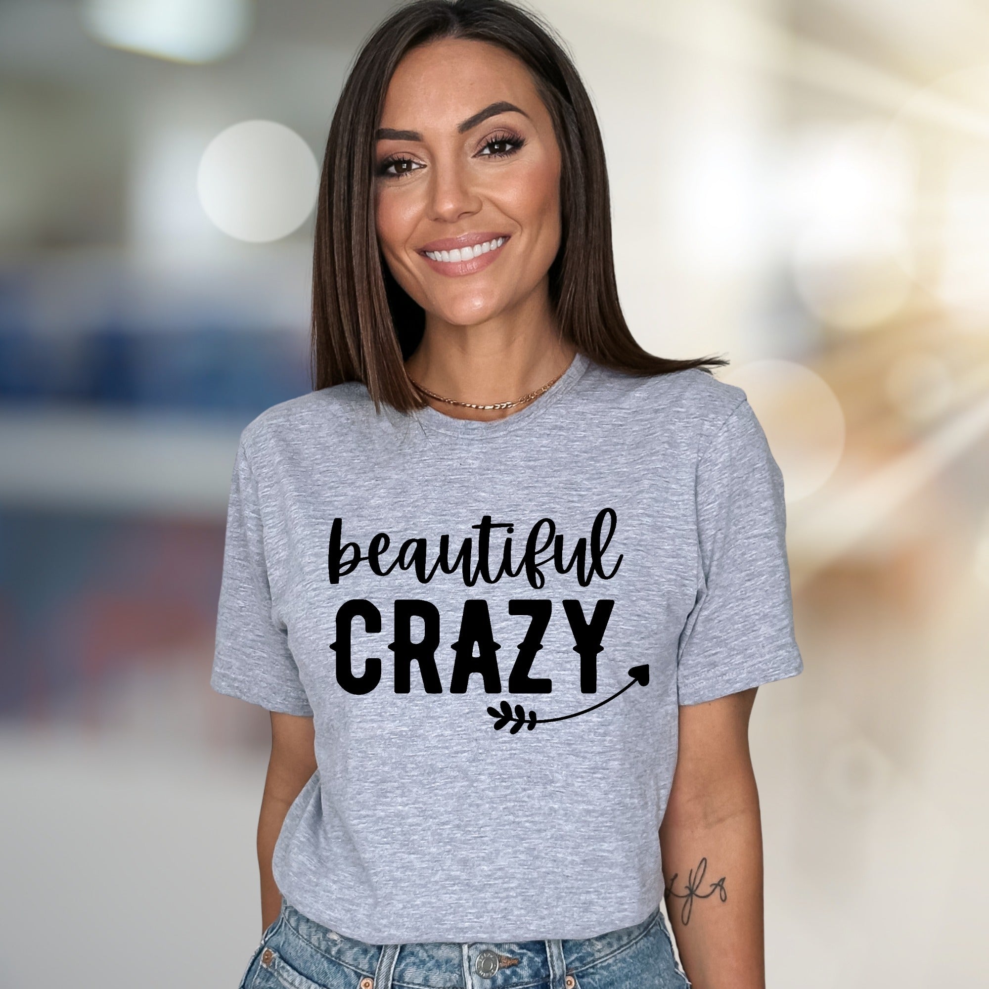 "Beautiful Crazy" Playful Text Graphic Tee, a Bold Statement for Her