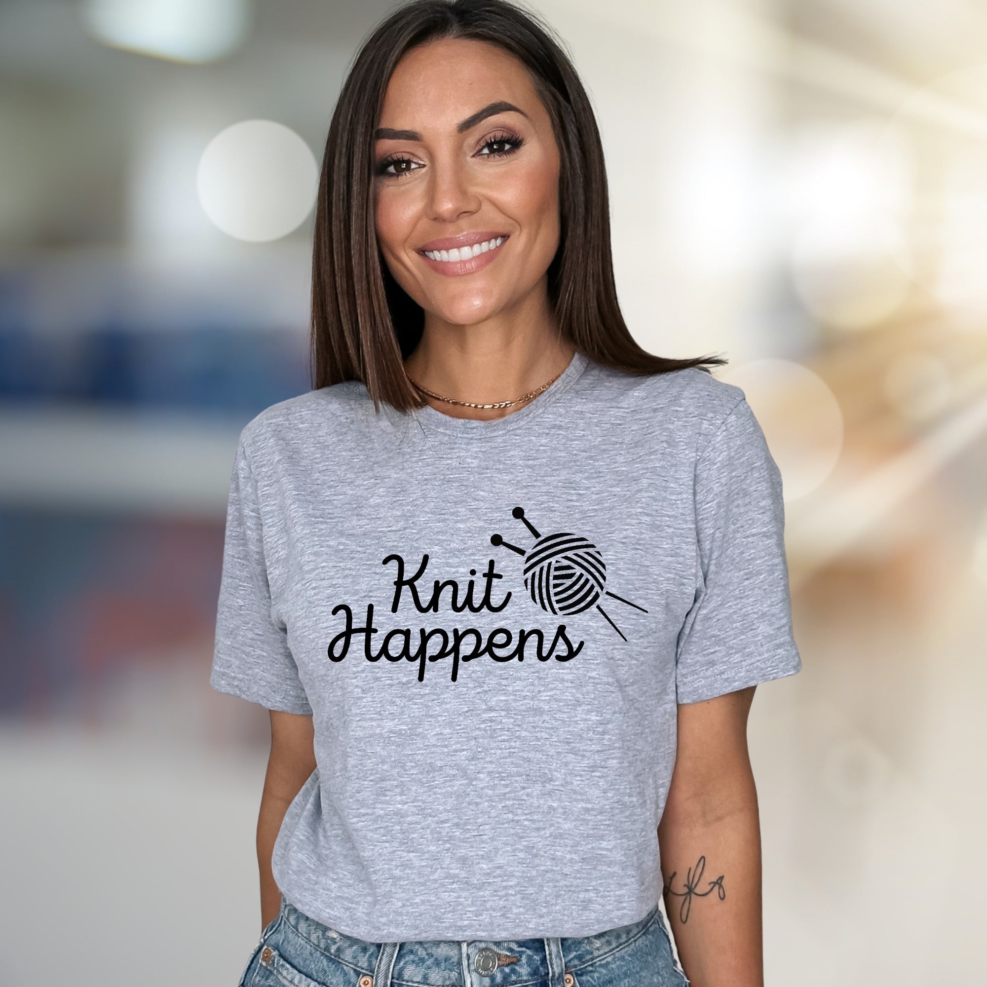 "Knit Happens" Knitting Pun Graphic Tee, A Crafty Pick for Humor Lovers