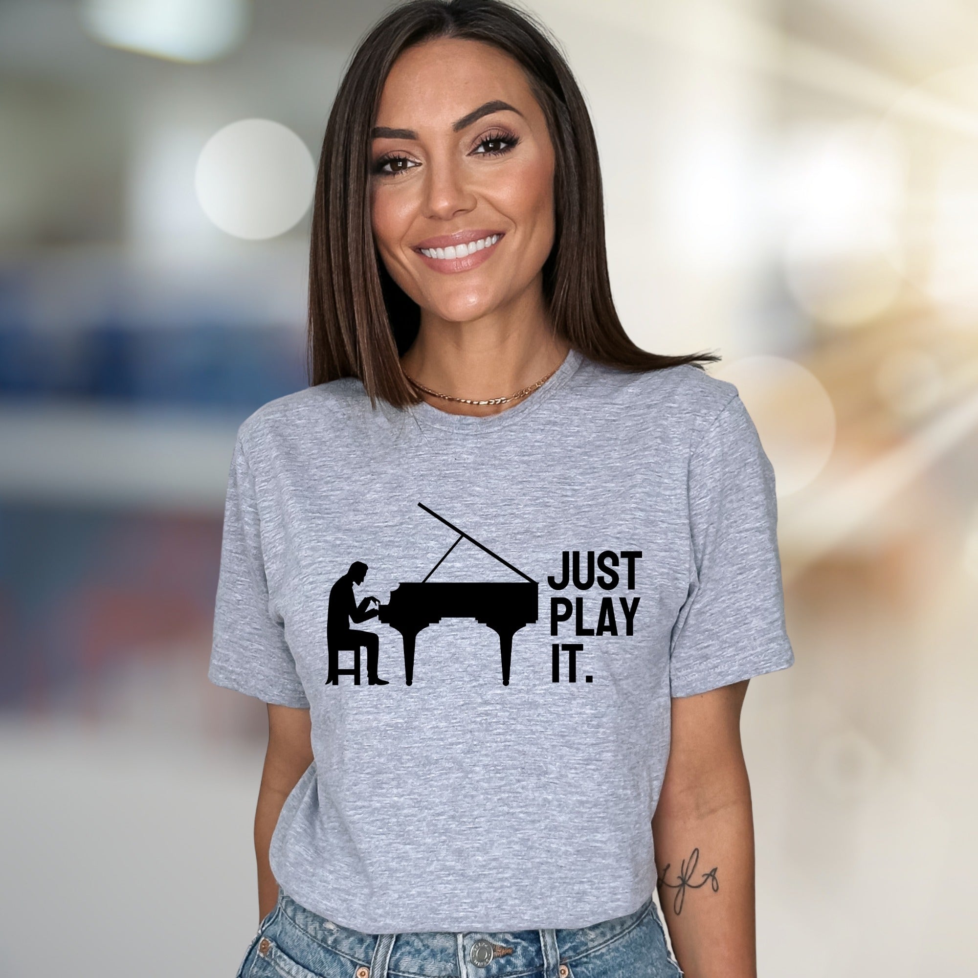 "JUST PLAY IT." Piano Graphic Tee, a Music Lover's Pick for Everyday Style