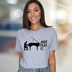 "JUST PLAY IT." Piano Graphic Tee, a Music Lover's Pick for Everyday Style