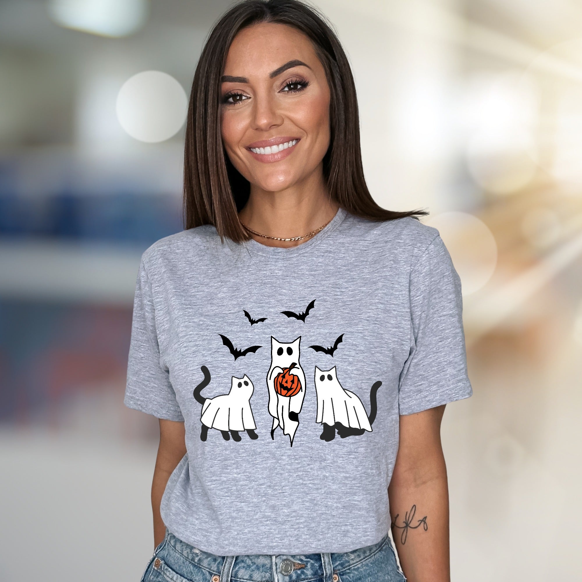 Trick-or-Treat Ghost Cats Halloween Graphic Tee, a Spooky-Cute Pick for Festive Souls