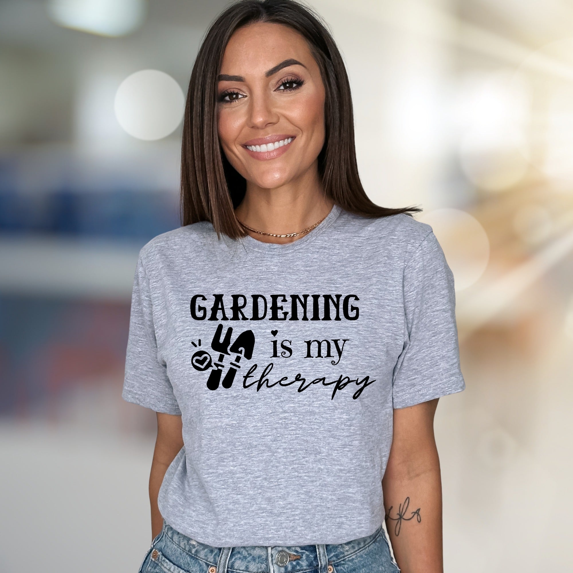 "Gardening Is My Therapy" Garden Tools Graphic Tee, a Green Thumb Pick for Plant Lovers