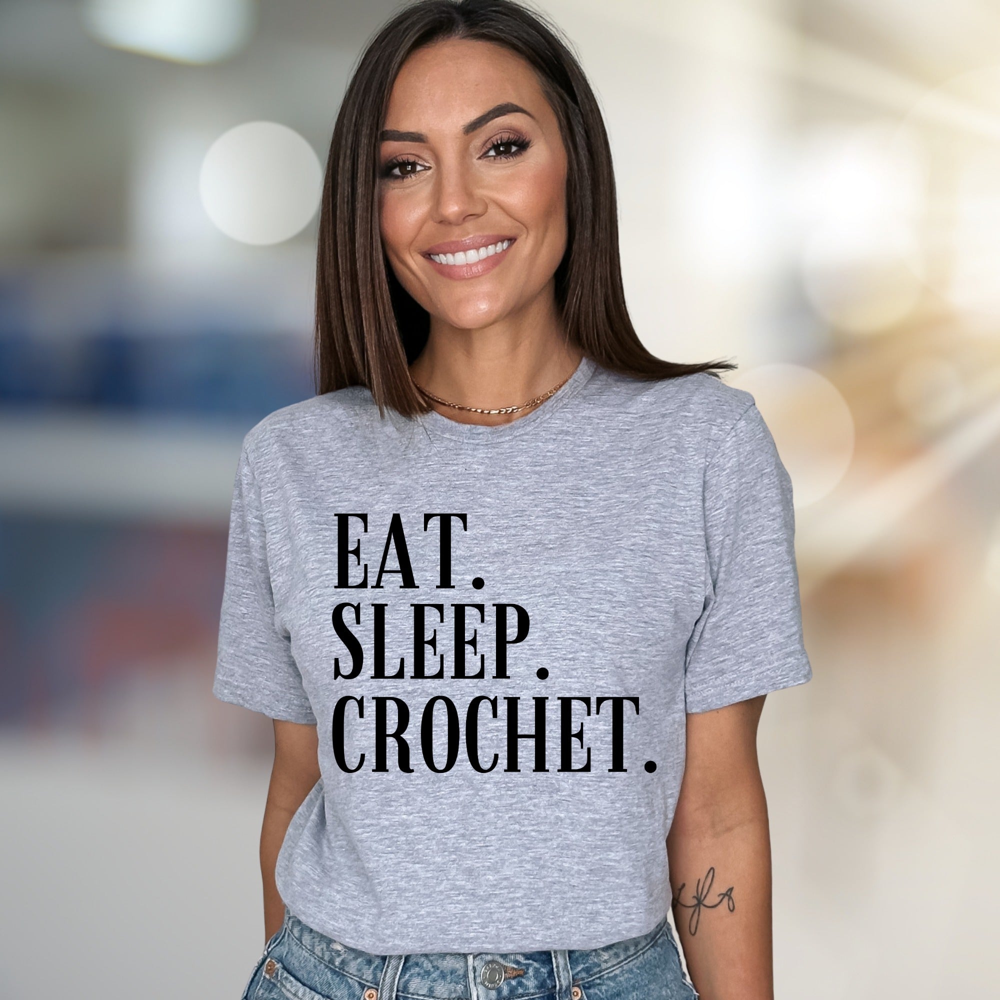 "Eat. Sleep. Crochet." Crafty Passion Graphic Tee, a Hobbyist Unisex Tee for Creators