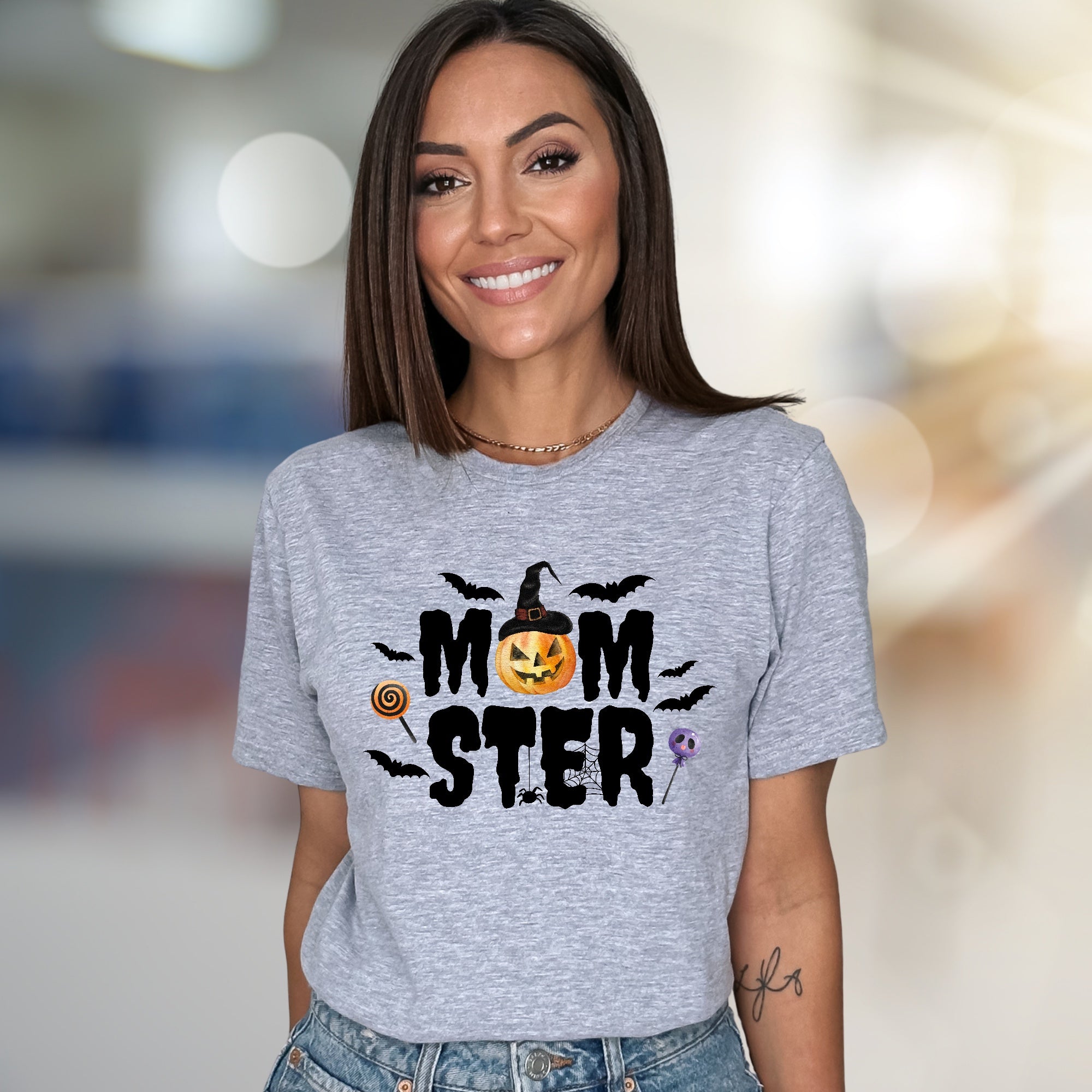 "MOM STER" Halloween Graphic Tee, a Spooky-Cute Pick for Festive Moms