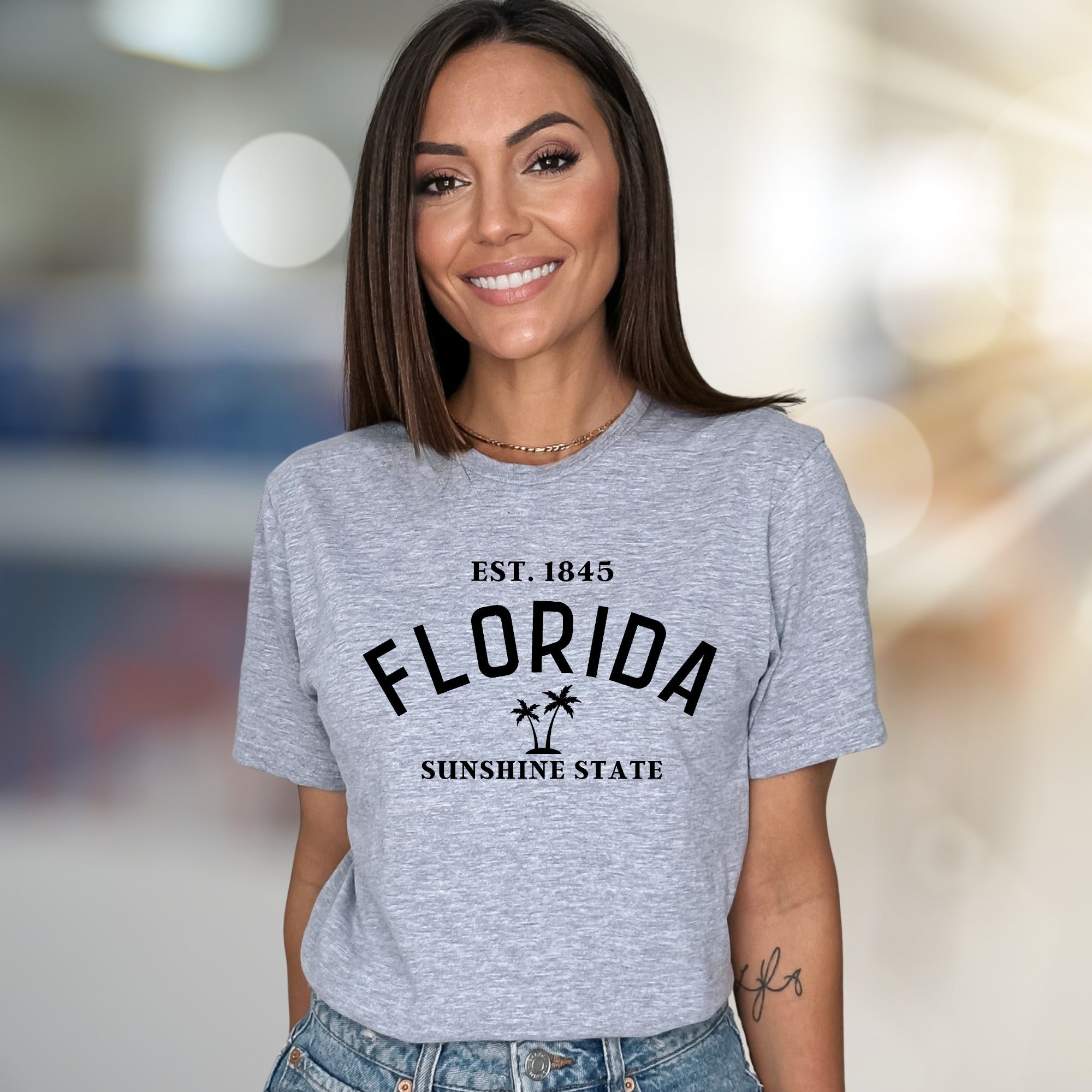 "EST. 1845 FLORIDA Sunshine State" Vintage Florida Graphic Tee, a Coastal Vibe Pick for Travel Enthusiasts