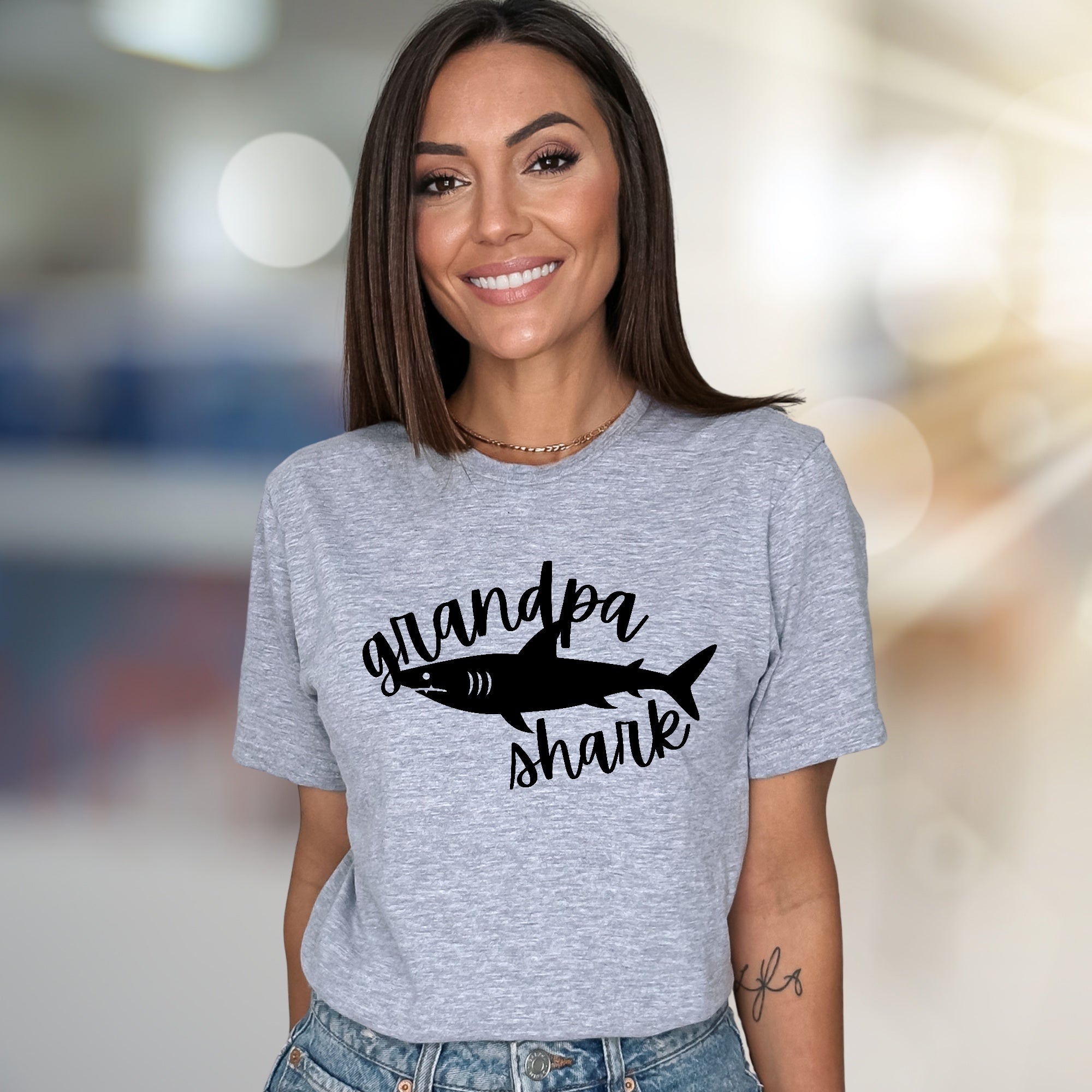 "Grandpa Shark" Adorable Family Graphic Tee, a Fun Niche Pick for Grandfathers