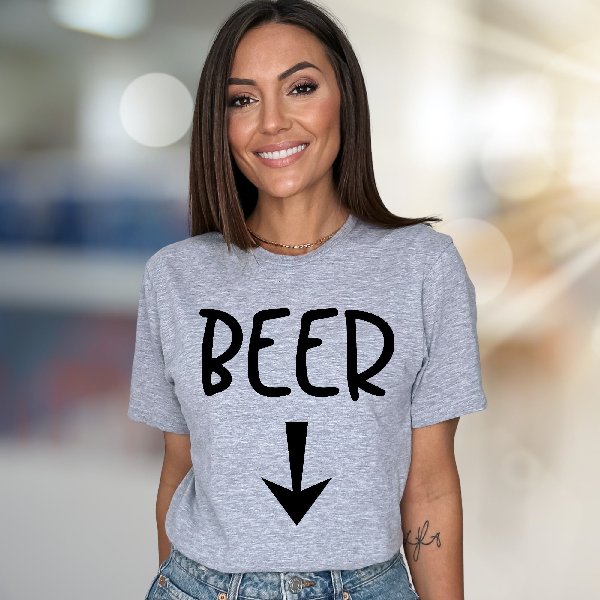 “BEER” Arrow Graphic Tee, A Playful Drinking Humor Unisex Adult T-Shirt