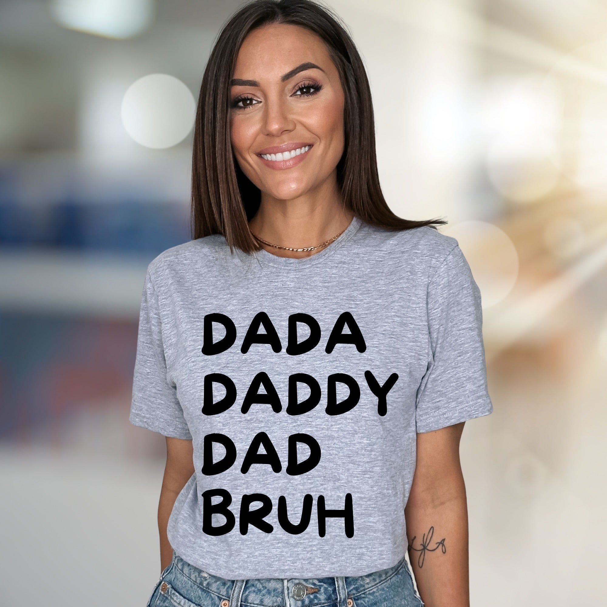 "DADA DADDY DAD BRUH" Humorous Dad Life Graphic Tee, a Modern Parenting Pick for Casual Outings