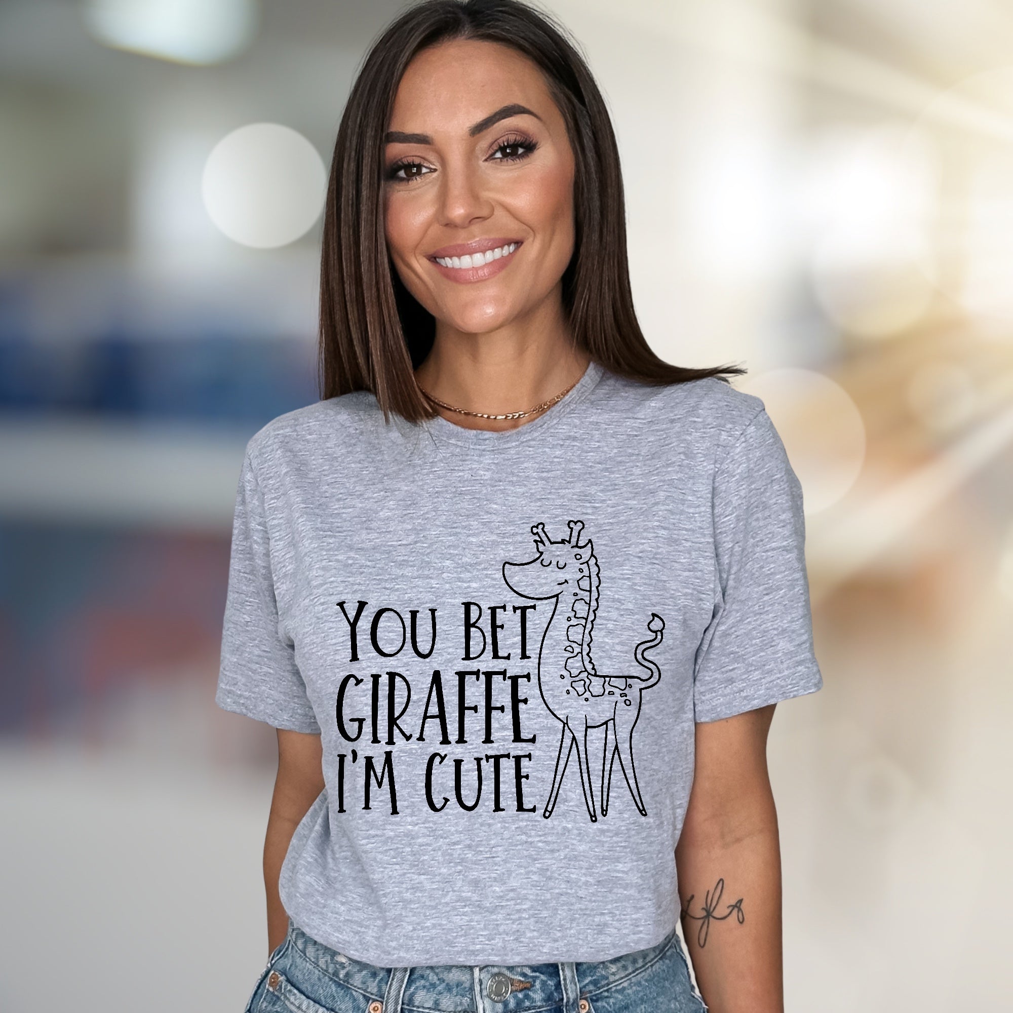 "YOU BET GIRAFFE I'M CUTE" Whimsical Graphic Tee, Funny Animal Pick for Her