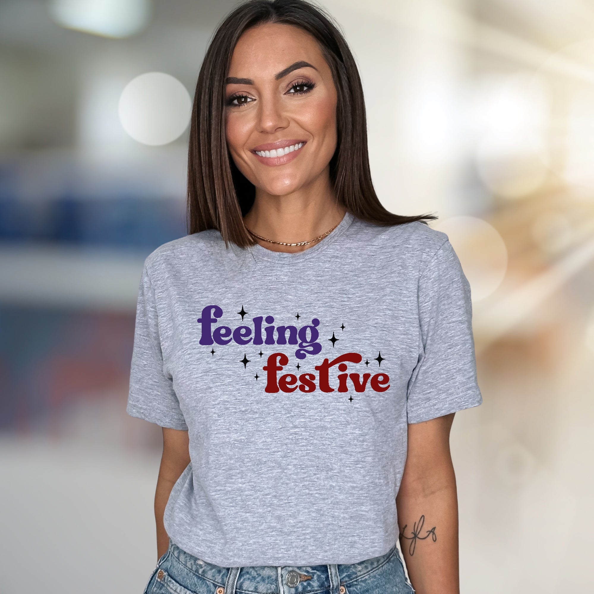 "Feeling Festive" Groovy Graphic Tee, a Holiday Vibe Pick for Celebration Enthusiasts