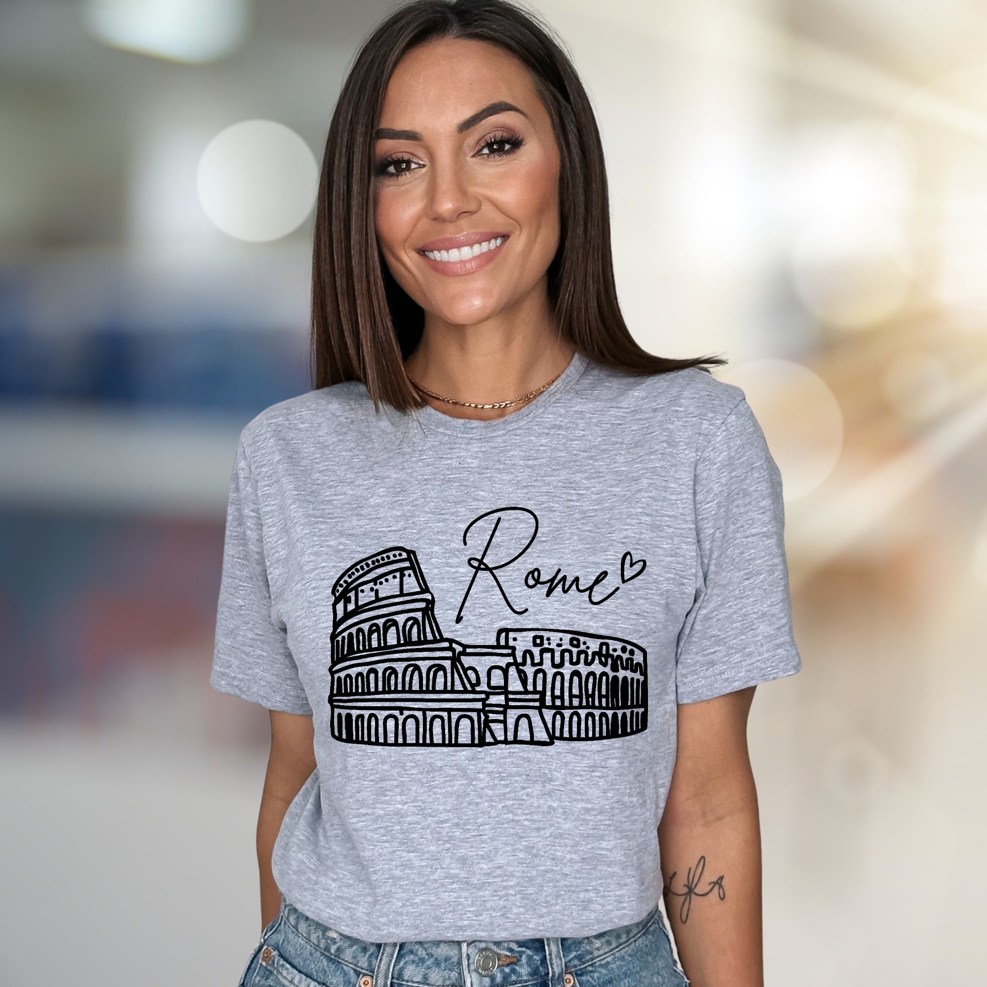 "Rome" Colosseum Outline Graphic Tee, a Travel Souvenir for Culture Lovers