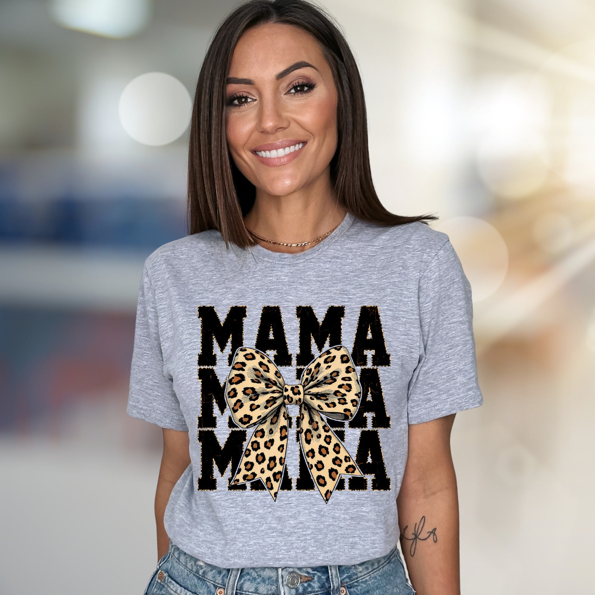 "MAMA" Leopard Bow Graphic Tee, a Chic Statement for Modern Moms