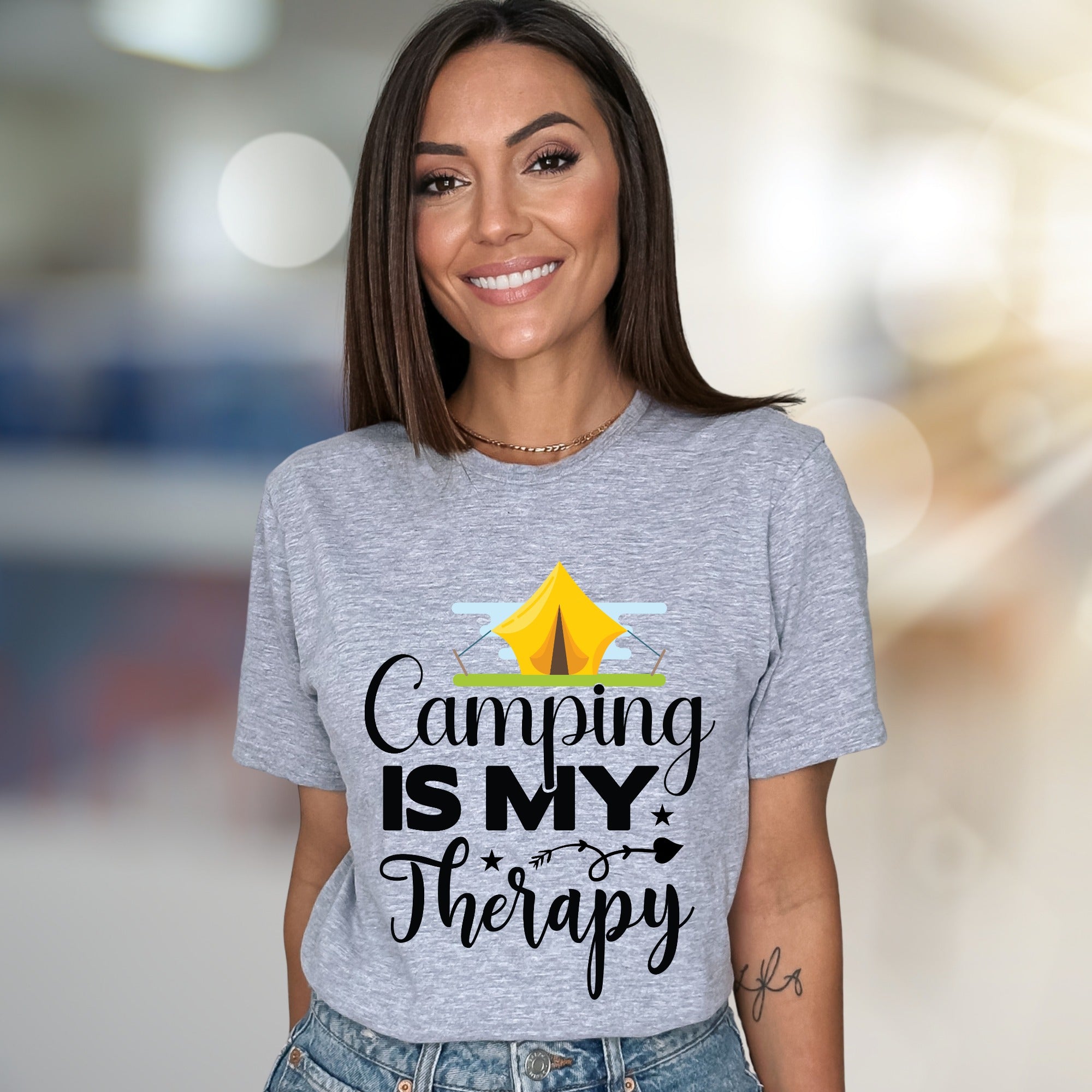"Camping Is My Therapy" Outdoor Adventure Graphic Tee, a Nature-Lover's Pick for Casual Wear