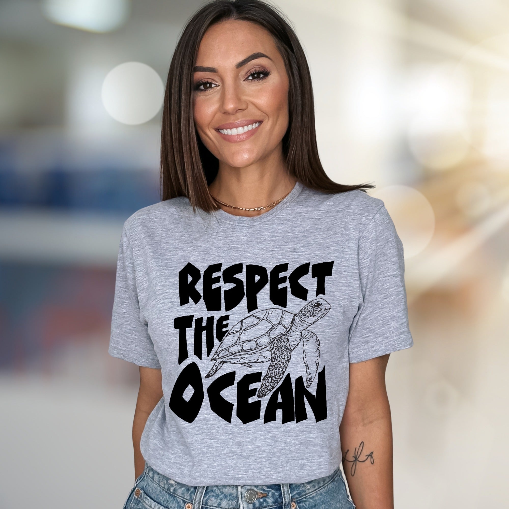 "Respect The Ocean" Sea Turtle Graphic Tee, an Eco-Conscious Pick for Ocean Advocates