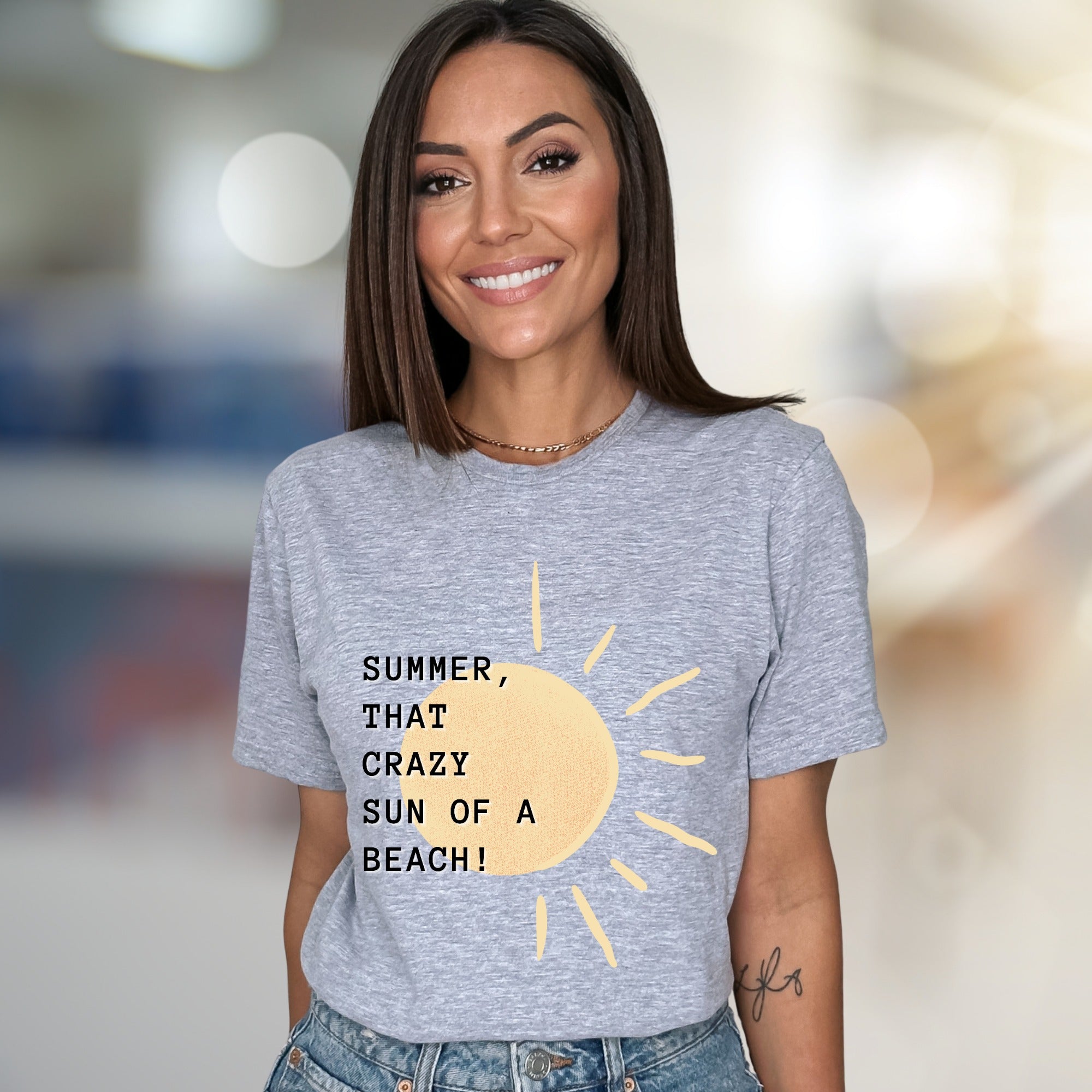 “SUMMER, THAT CRAZY SUN OF A BEACH!” Funny Sun Graphic Tee, a Vacation Humor Pick for Beach Lovers