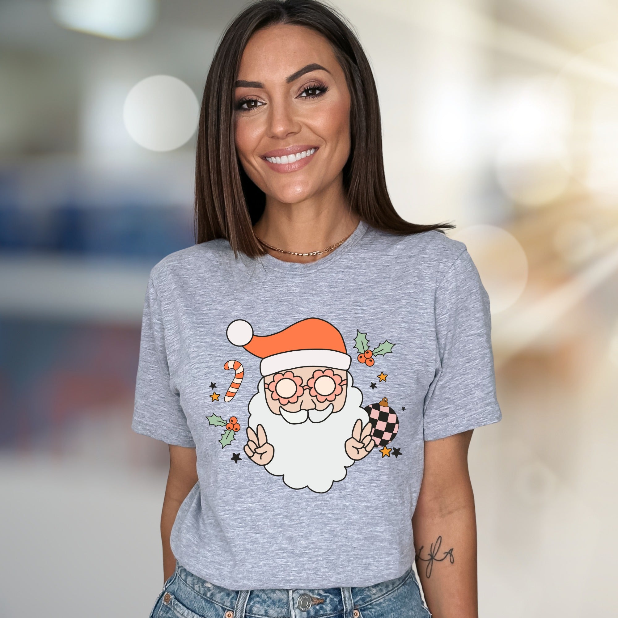 Funky Santa Peace Sign Holly Jolly Christmas Graphic Tee, a Retro Holiday Pick for Everyone