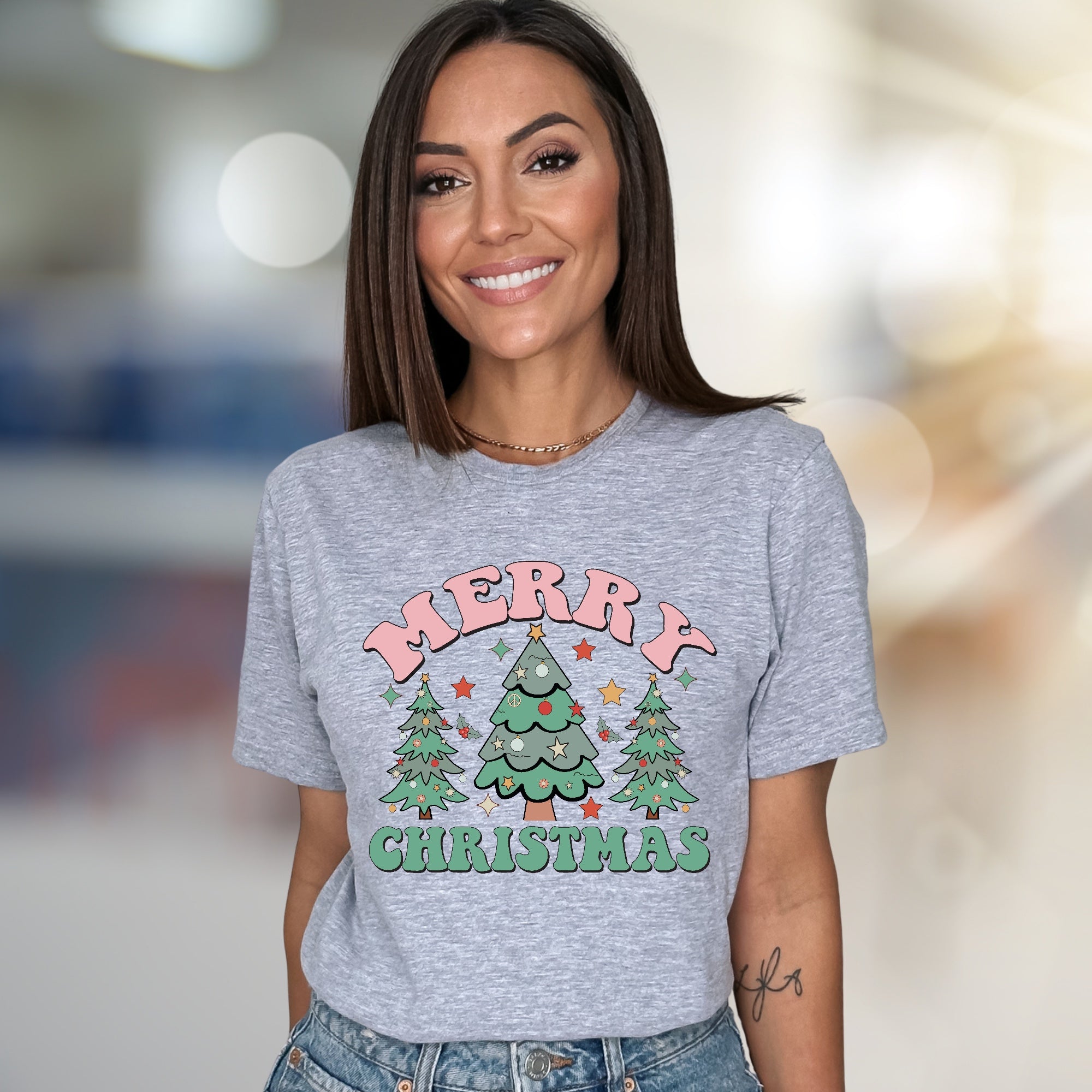 "Merry Christmas" Retro Christmas Trees Graphic Tee, a Festive Holiday Pick for Everyone