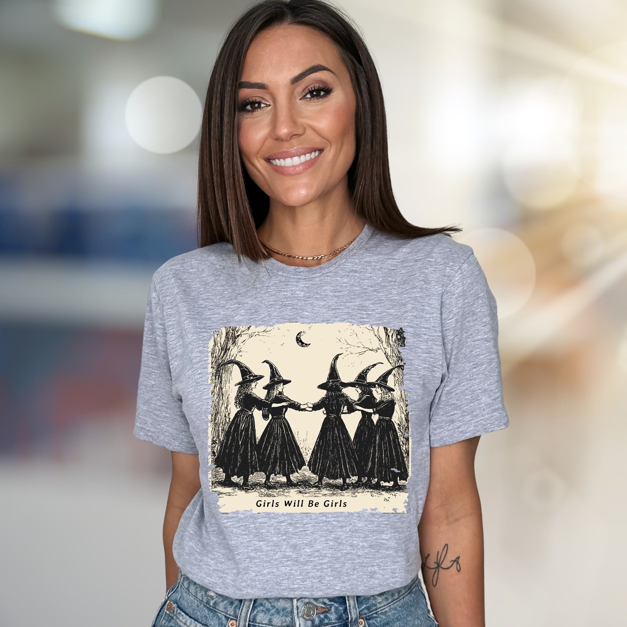 "Girls Will Be Girls" Witchy Sisterhood Graphic Tee, A Mystical Folk Art Pick for Free Spirits