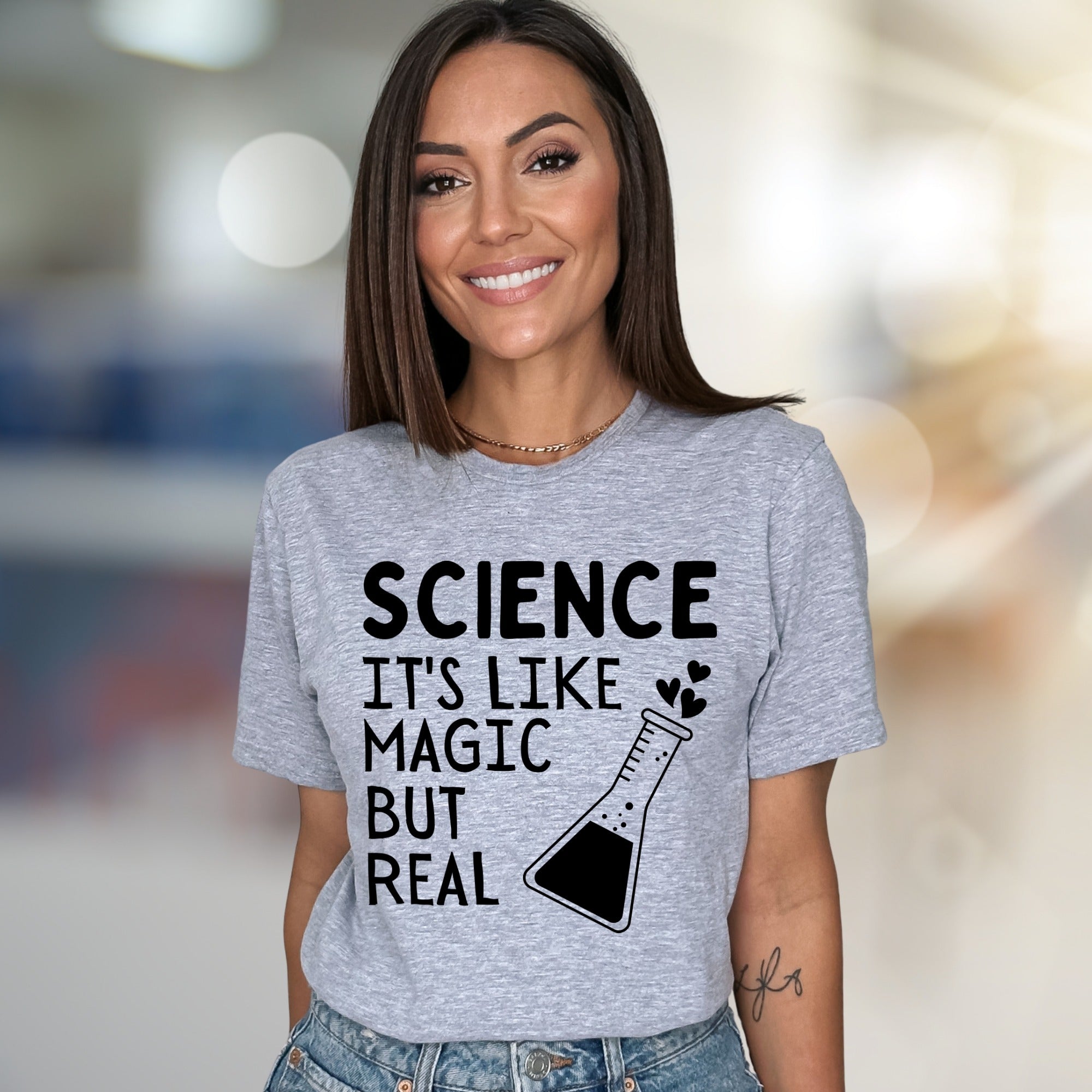 "Science It's Like Magic But Real" Lab Beaker Graphic Tee, a Quirky STEM Pick for Enthusiasts