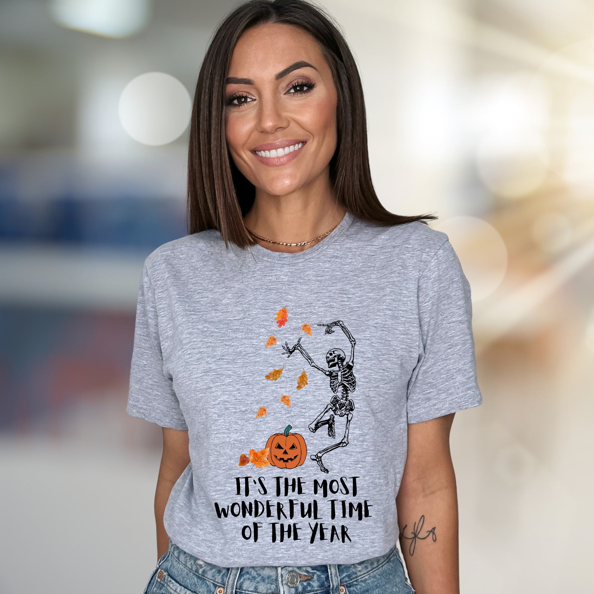 It's the Most Wonderful Time of the Year Halloween Skeleton Graphic Tee, a Spooky Season Pick for Fall Enthusiasts