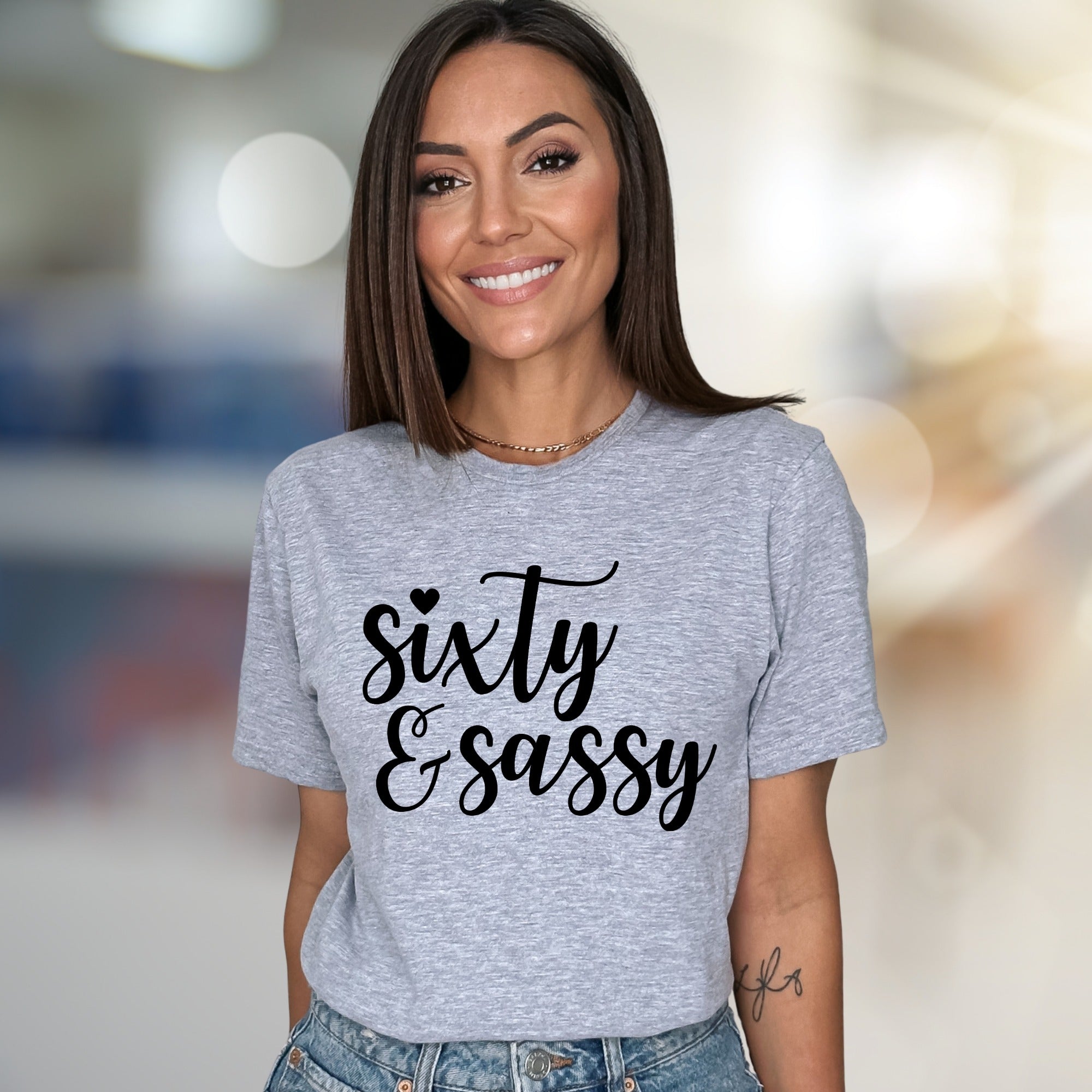 "Sixty & Sassy" Birthday Celebration Graphic Tee, a Glamorous Pick for Her