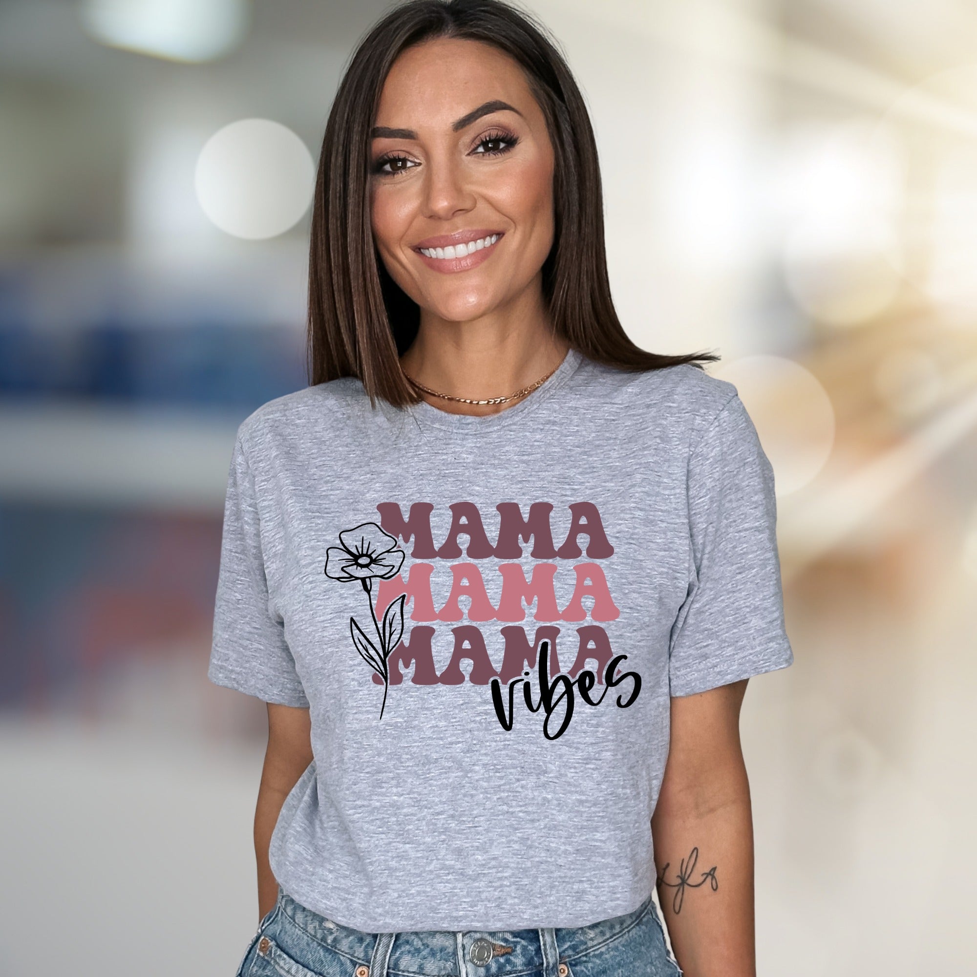 "Mama Mama Mama Vibes" Floral Graphic Tee, a Boho Chic Pick for Trendy Moms