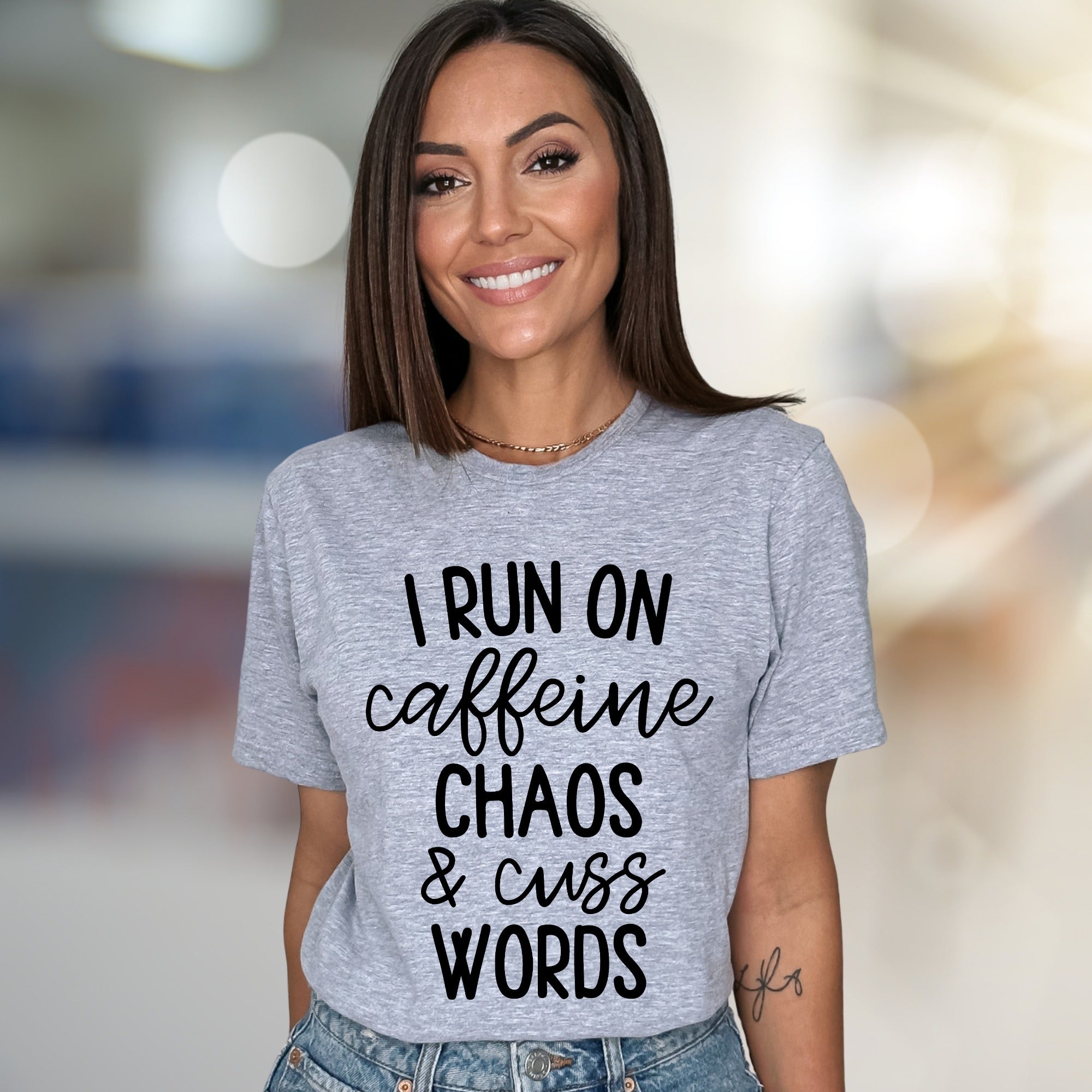 "I Run On Caffeine Chaos & Cuss Words" Graphic Tee, a Bold Statement Unise Tee
