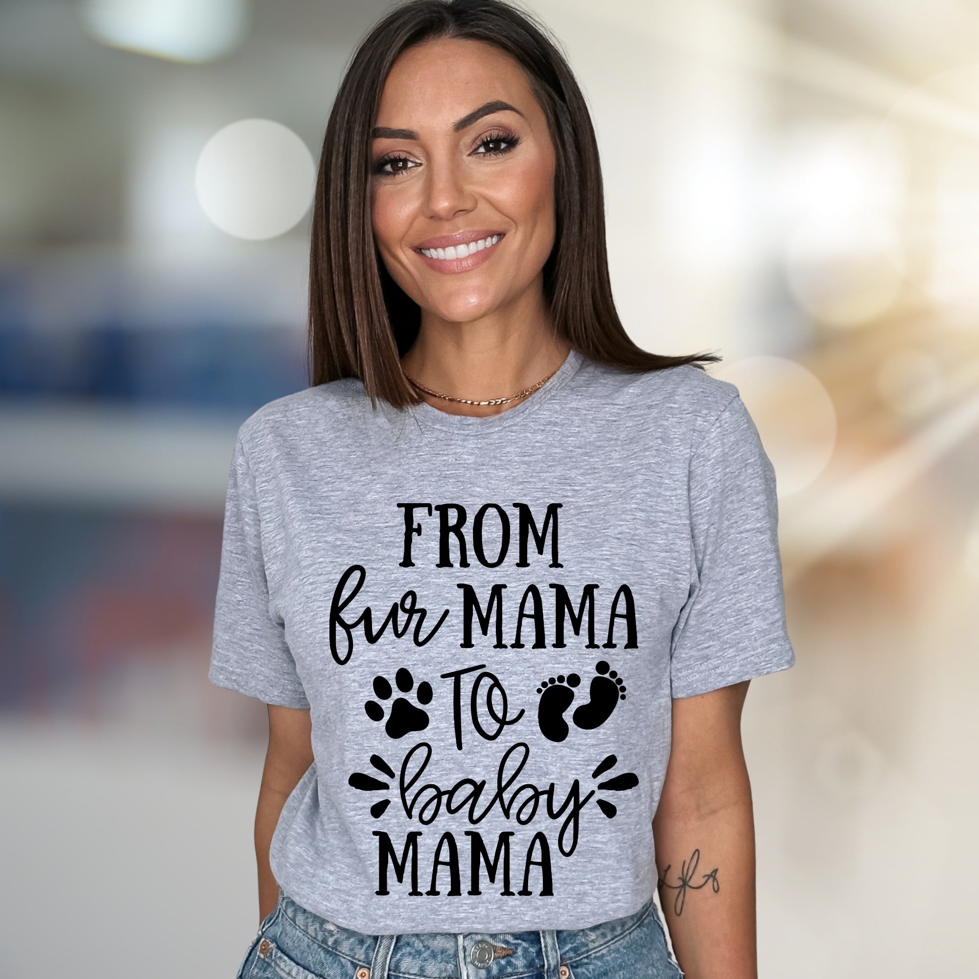 "From Fur Mama To Baby Mama" Pregnancy Reveal Graphic Tee, a Heartfelt Gift for New Moms