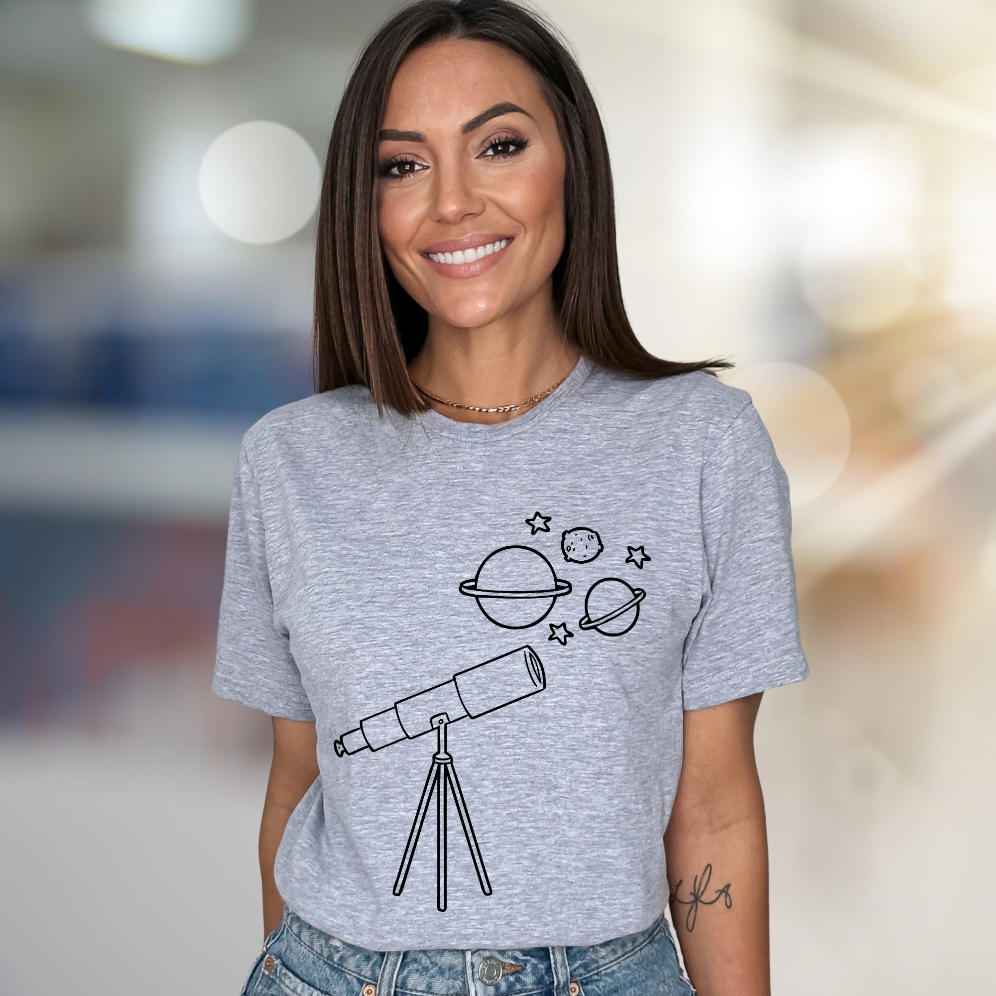 Celestial Telescope Galactic Graphic Tee, a Stargazer's Pick for Space Enthusiasts