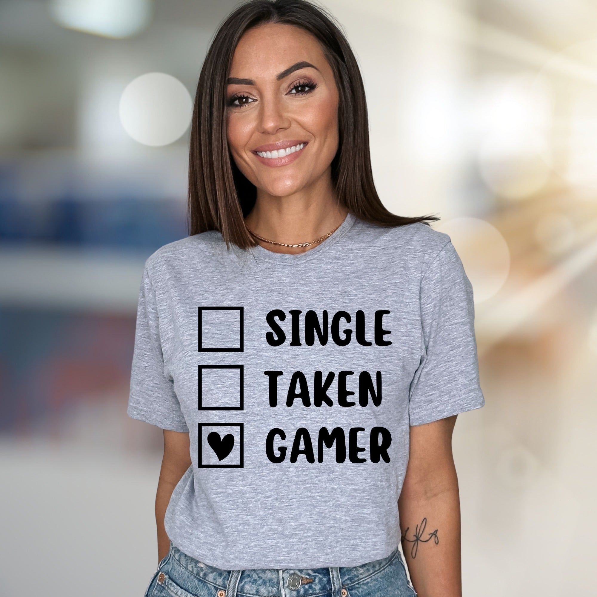 "Single, Taken, Gamer" Checklist Graphic Tee, a Witty Statement for Gamers