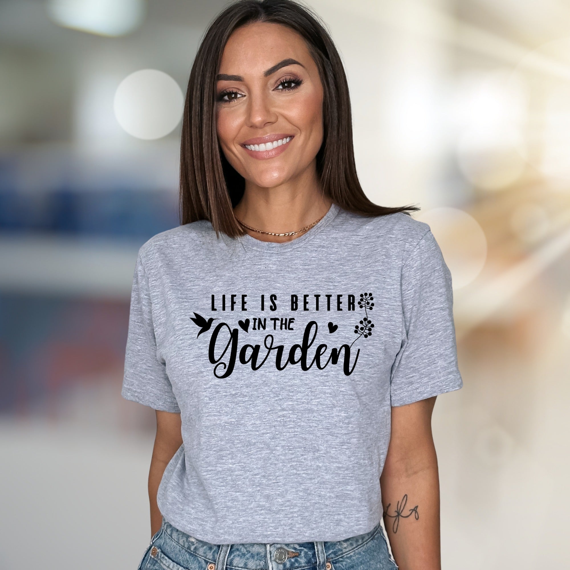 "Life is Better in the Garden" Floral Hummingbird Graphic Tee, a Nature Lover's Pick for Gardeners