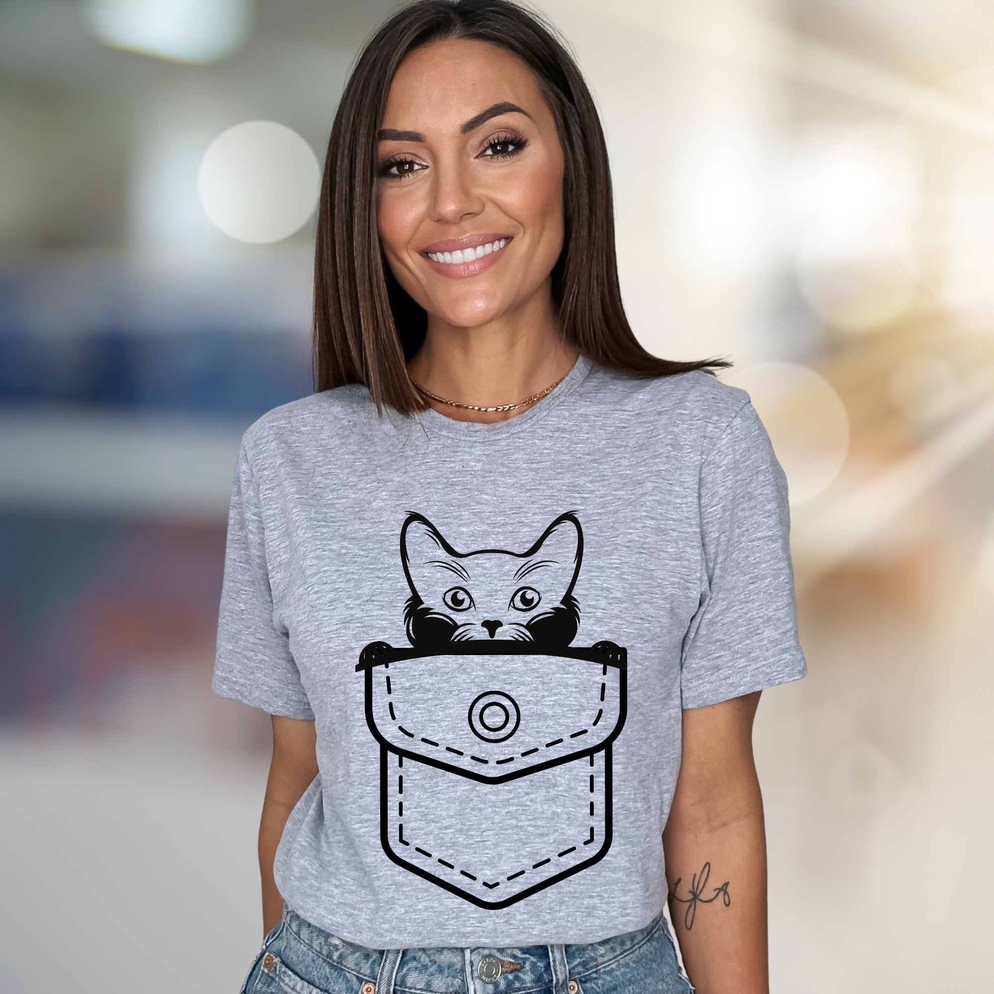 Peek-a-Boo Kitty Pocket Graphic Tee, A Playful Pet Lover's Unisex Tee