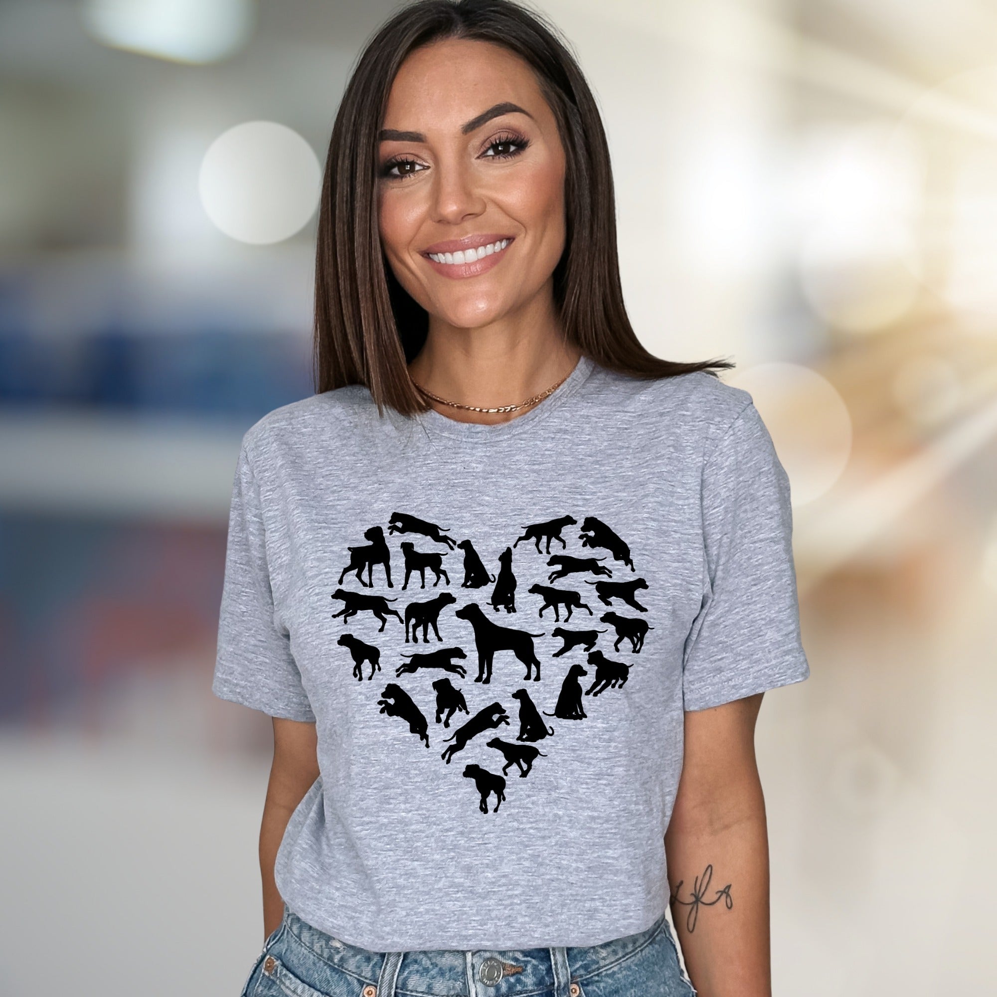 Dog Lover Heart Graphic Tee, A Canine Enthusiast's Everyday Style