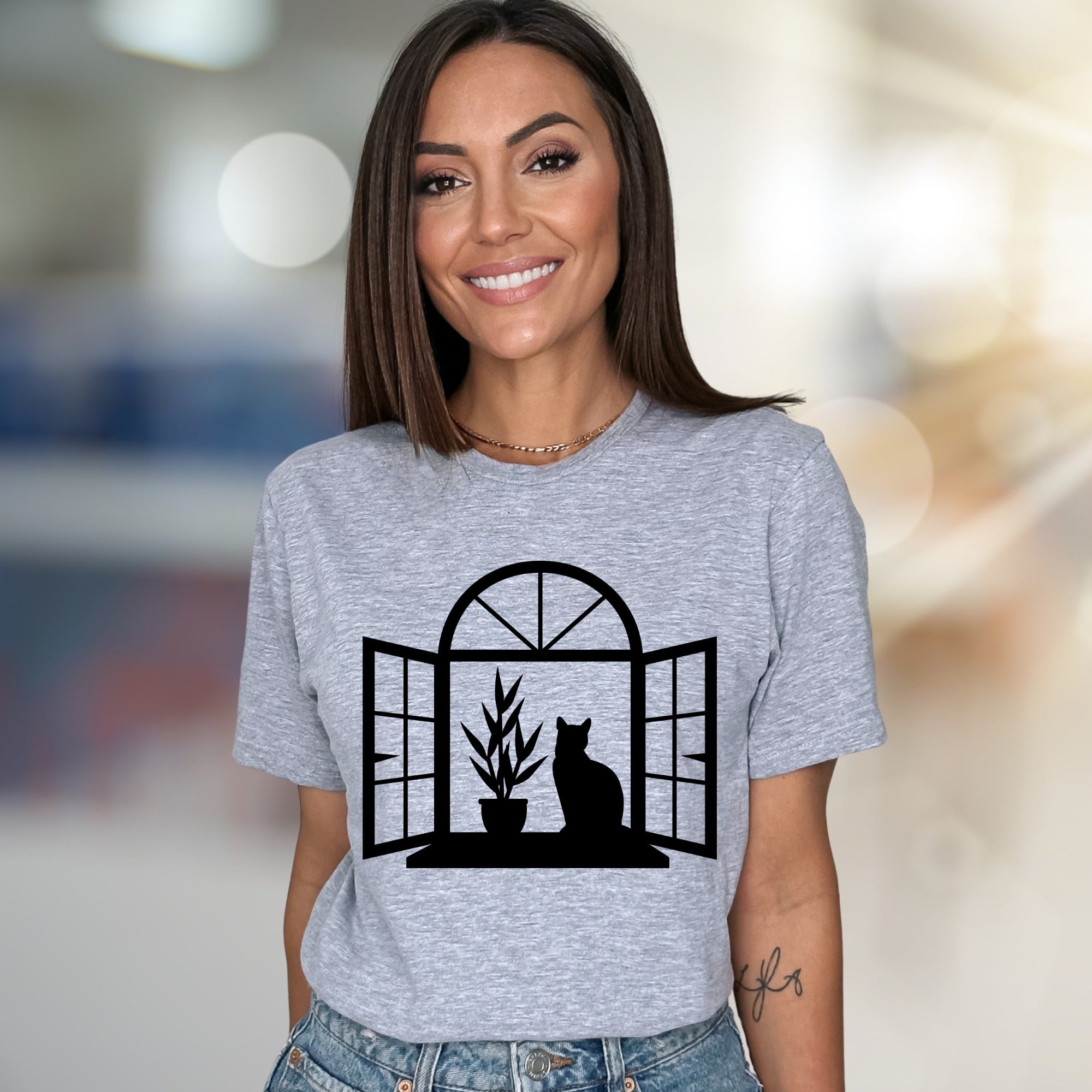 Window Cat & Plant Graphic Tee, a Serene Lifestyle Pick for Cat Lovers