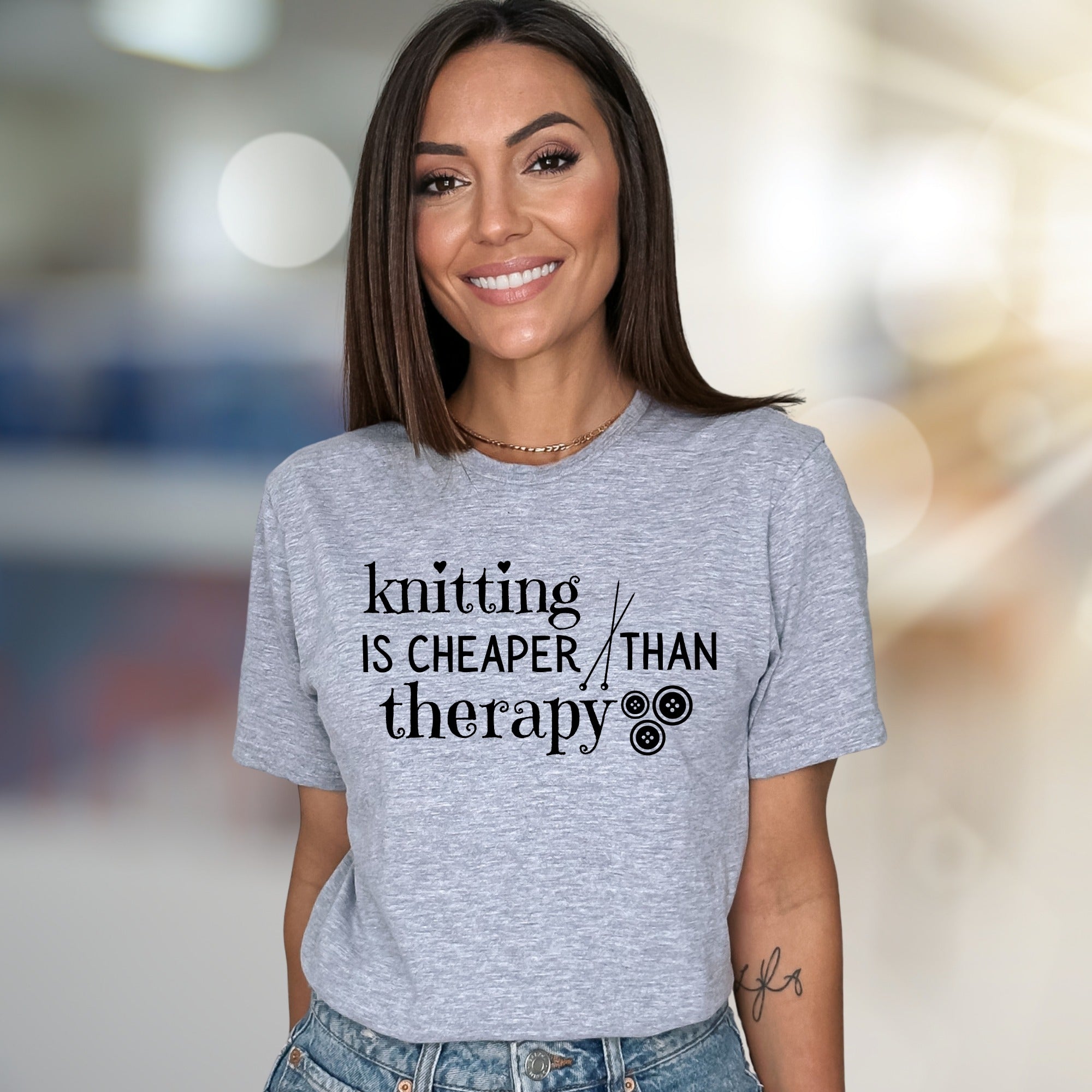 "Knitting is Cheaper Than Therapy" Crafty Graphic Tee, A Creative Comfort Pick for Makers