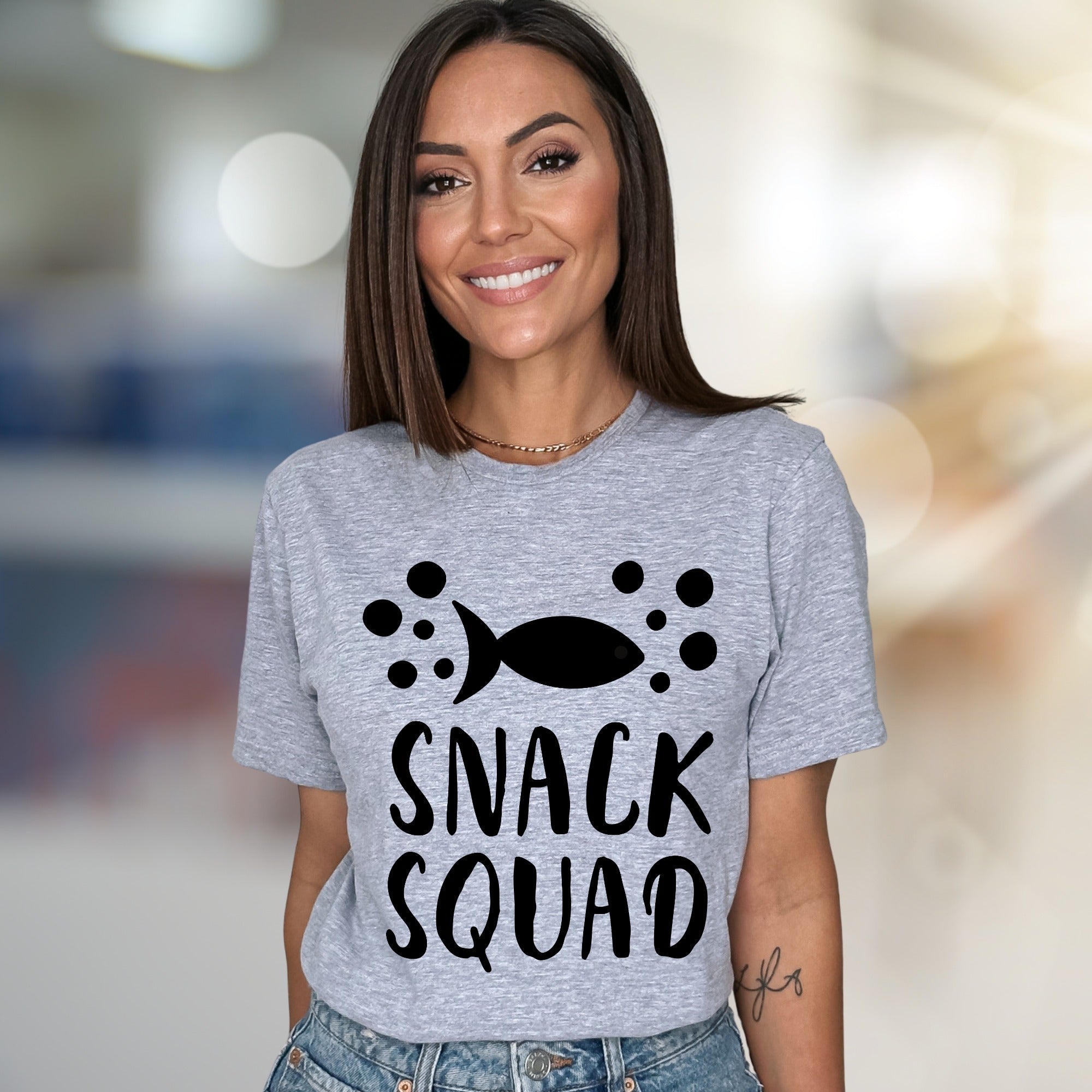 "SNACK SQUAD" Fish Bubble Graphic Tee, a Fun Casual Pick for Food Lovers