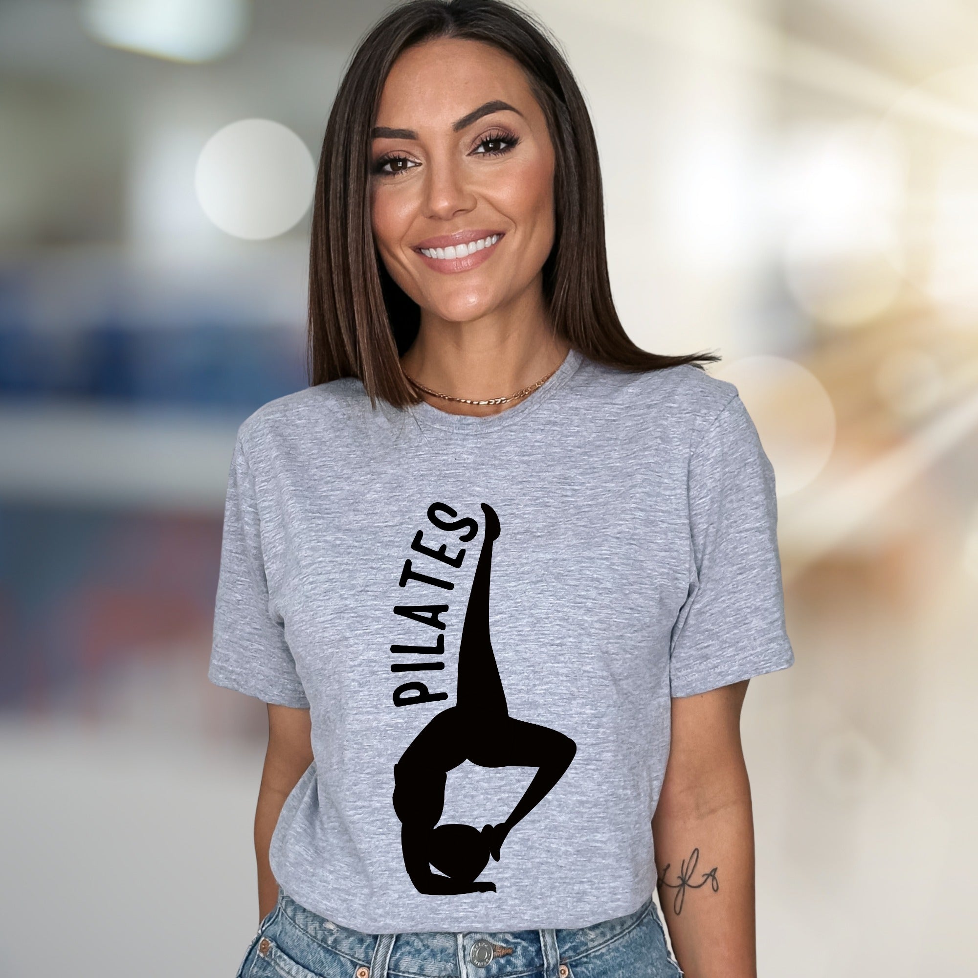 "Pilates" Acrobat Pose Graphic Tee, a Wellness Pick for Fitness Enthusiasts