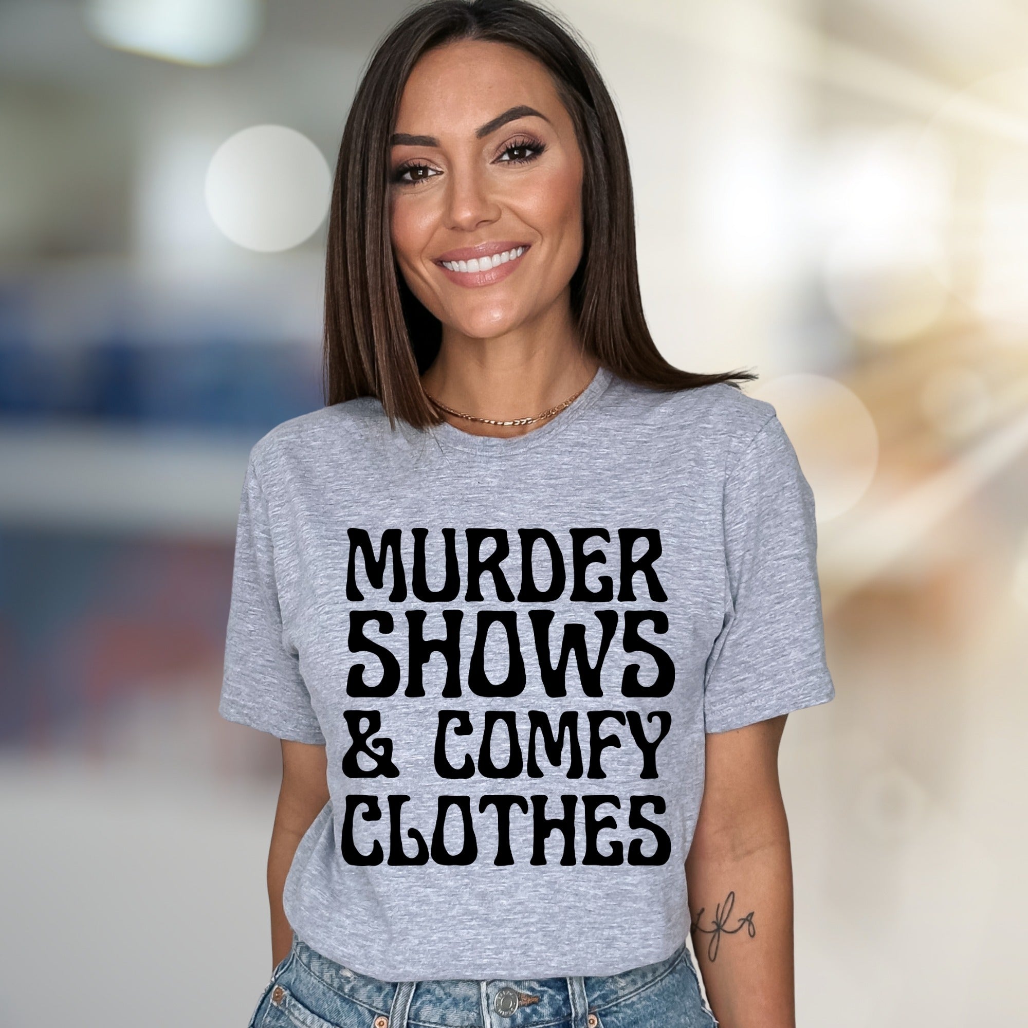 "Murder Shows & Comfy Clothes" Cozy Graphic Tee, a Lounge Lover's Pick for True Crime Fans