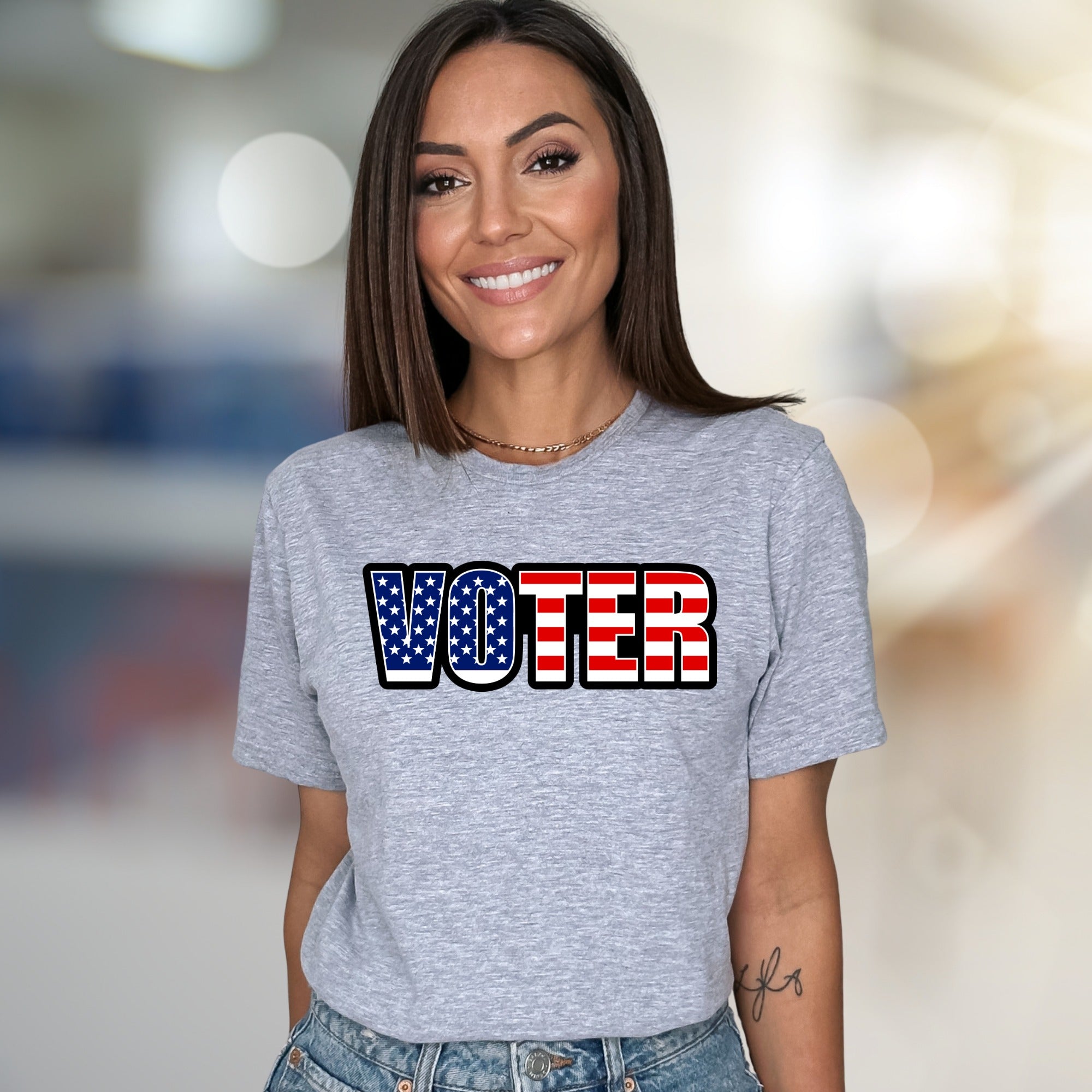 "VOTER" American Flag Graphic Tee, a Patriotic Pick for Engaged Citizens