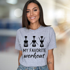 "My Favorite Workout" Wine Corkscrew Graphic Tee, a Witty Pick for Wine Lovers